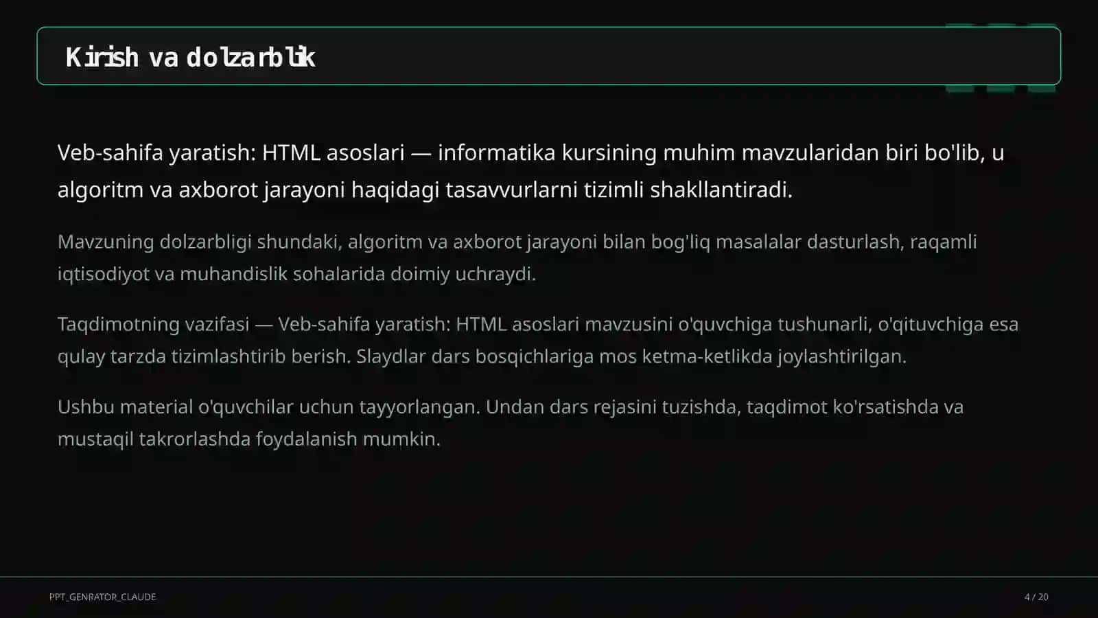 Veb-sahifa yaratish: HTML asoslari (9-sinf) 4