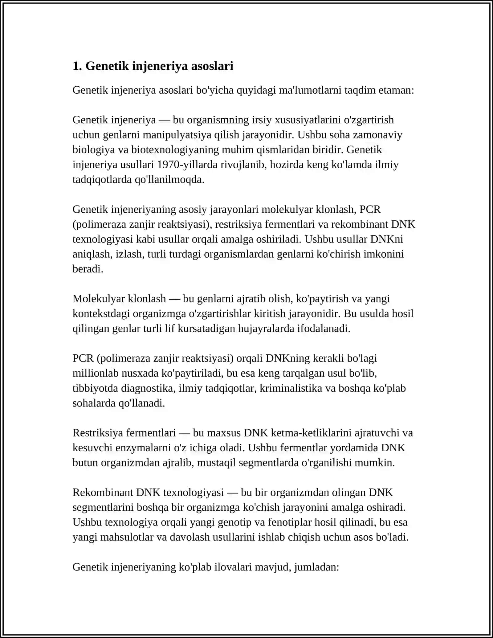 REFERAT: GENETIK INJENERIYA VA BIOTEXNOLOGIYA HAQIDA TUSHUNCHA 4