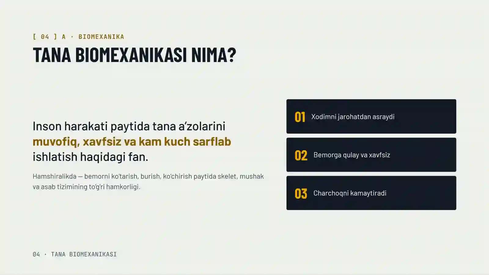 Tana biomexanikasi va bemorning xavfsizligini ta’minlash 4