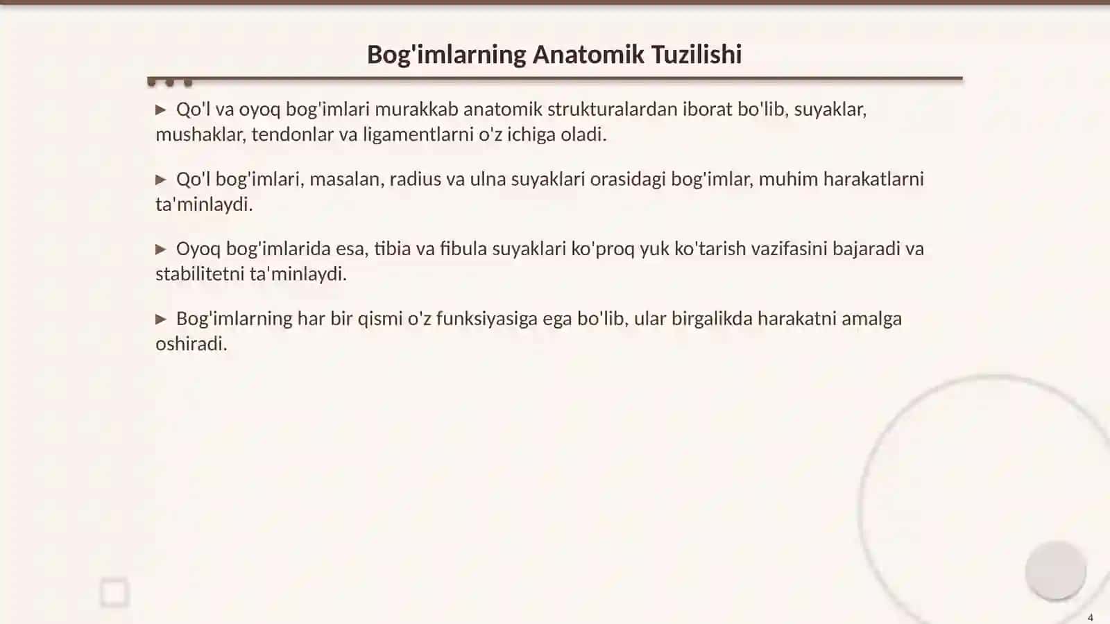 Qo'l va Oyoq Bog'imlari Klinik Anatomiyasi 4