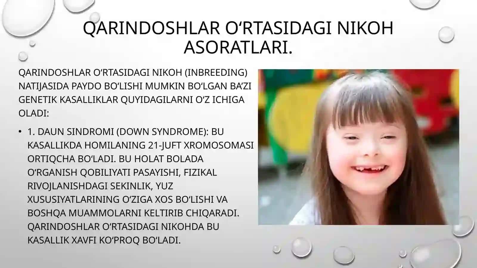 JSST(VOZ)ning sog‘lom oilani shakllantirishdagi 5 ta asosi. Erta yoshdagi va katta yoshli ayollardagi tug‘ruqlar. Qarindoshlar o‘rtasidagi nikoh va uning asoratlari 4