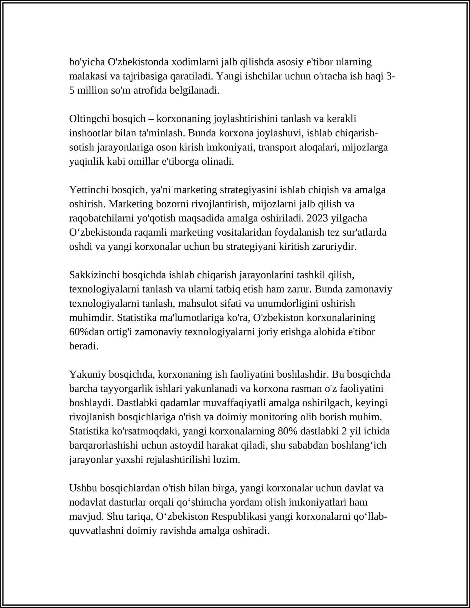 OʻZBEKISTONDA YANGI KORXONALARNI TASHKIL ETISH ASOSLARI 4