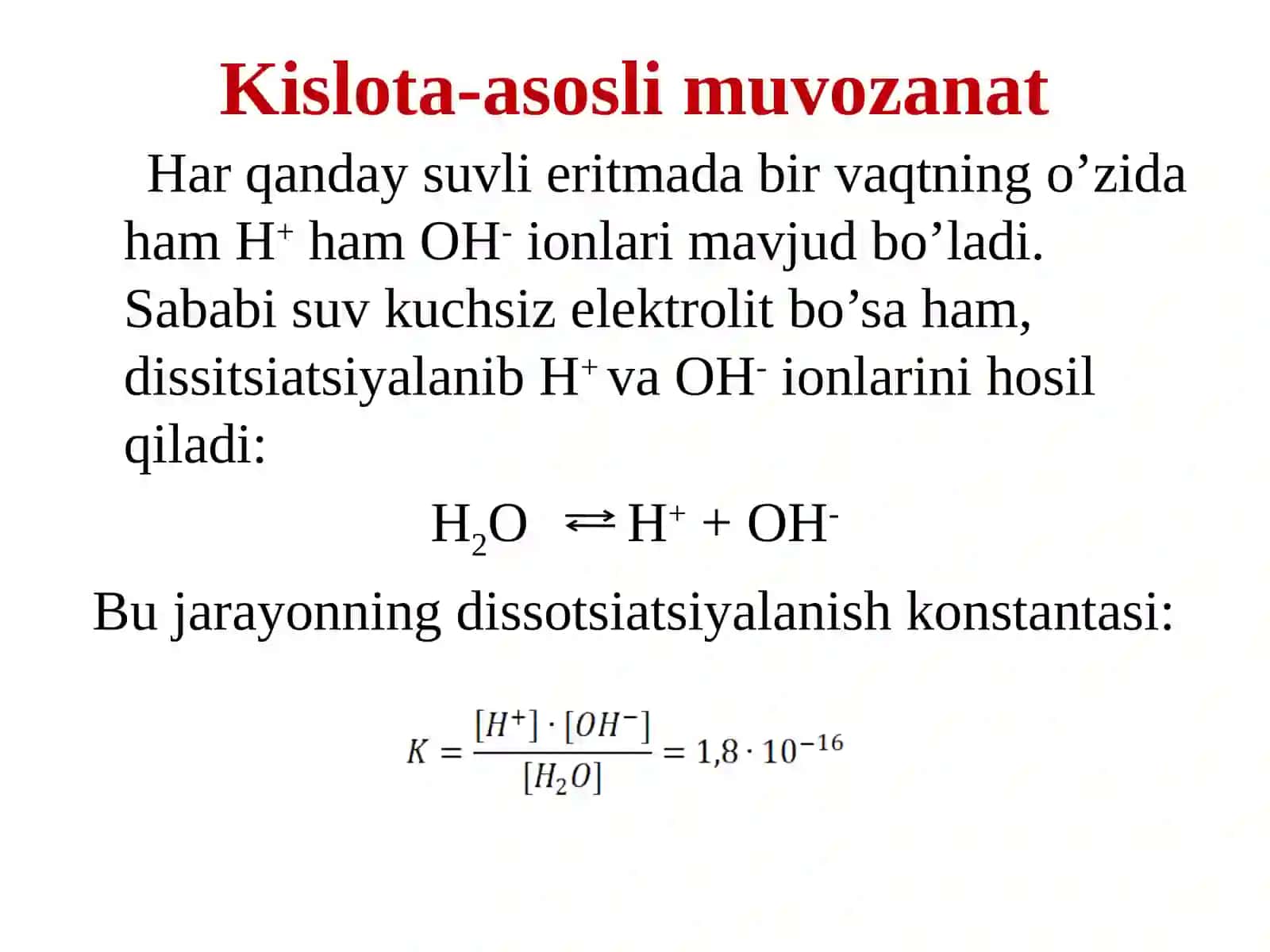 KISLOTA ASOSLI MUVOZANAT. BUFER SISTEMALAR 4