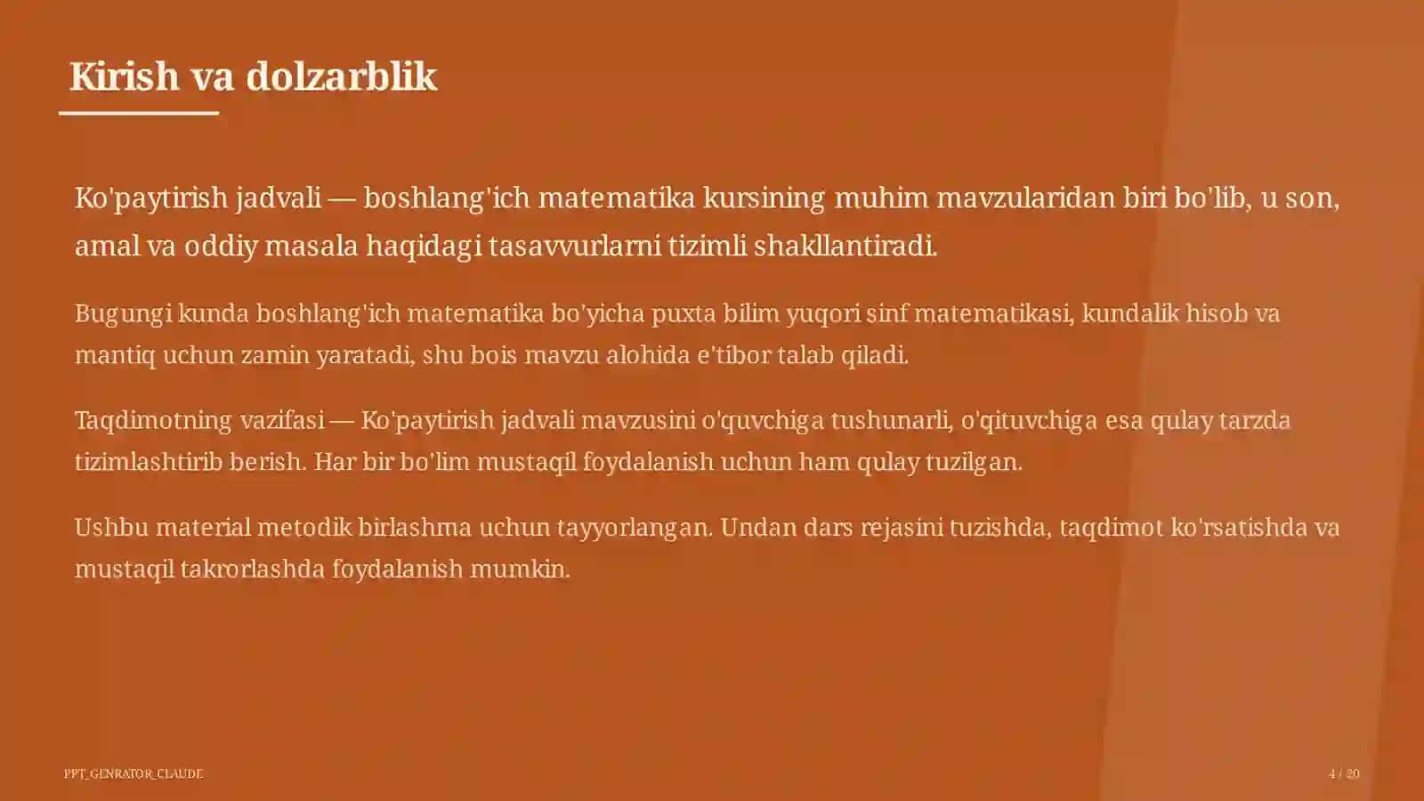 Ko'paytirish jadvali (2-sinf) 4