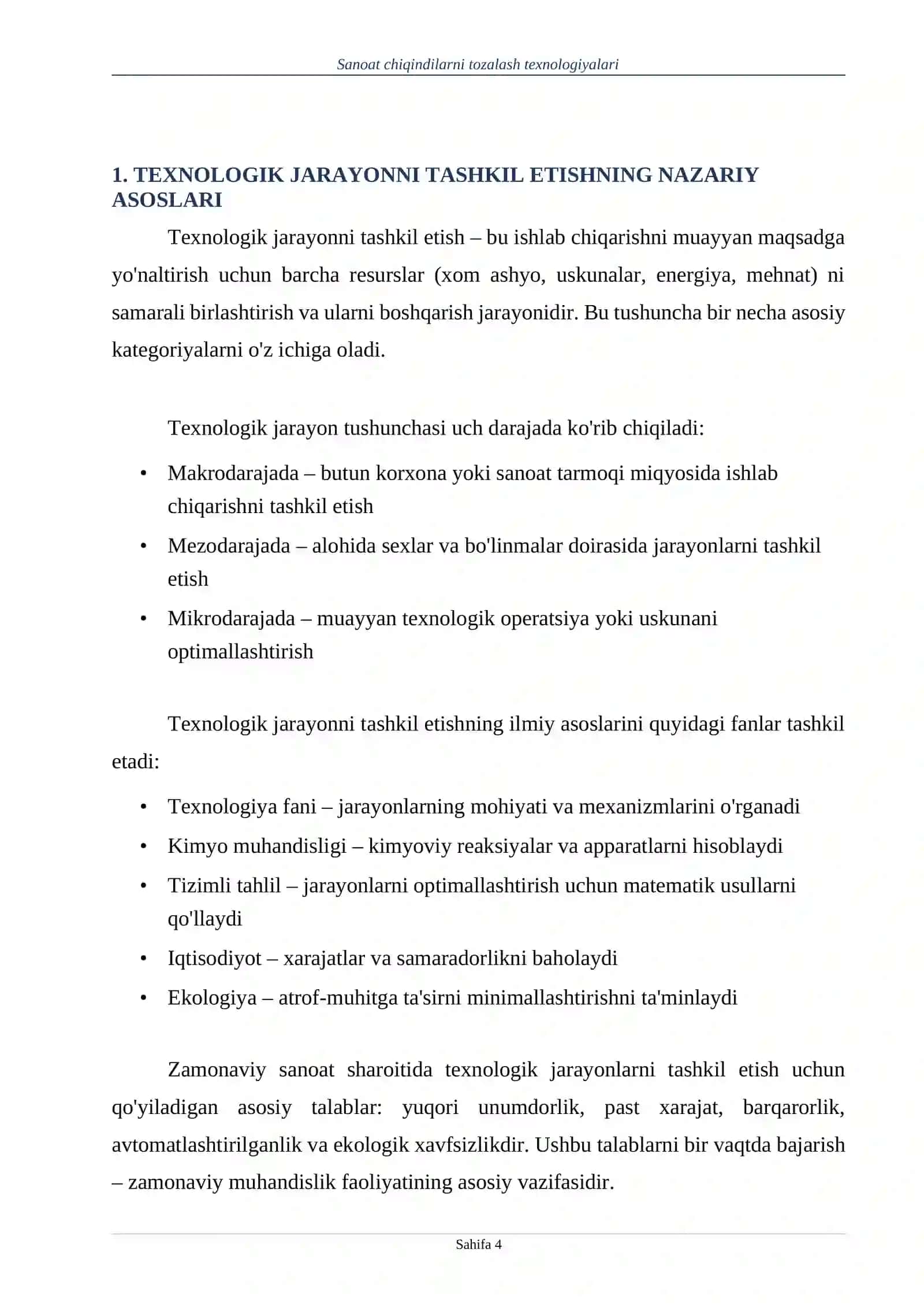 Texnik jarayonlarini tashkil etish va mahsulotlari 4