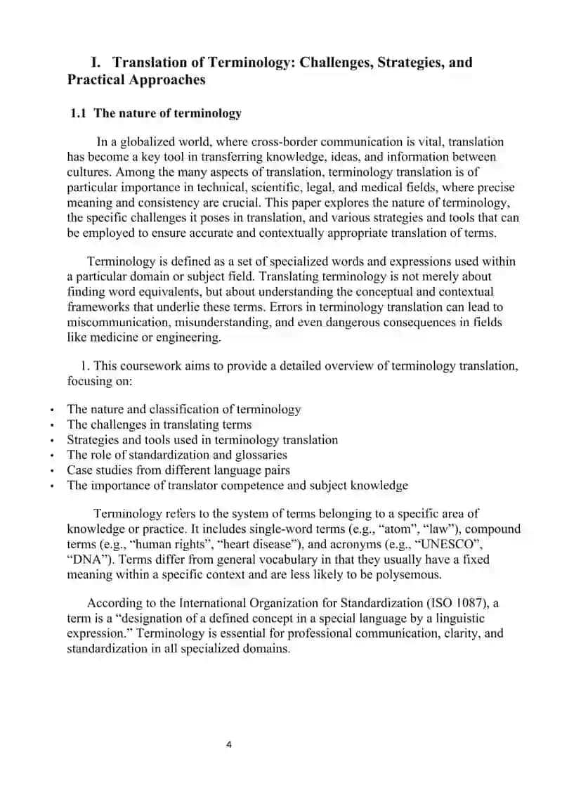 TRANSLATION OF TERMINOLOGY, THE EXPRESSION AND ACCURATE   RENDERING OF TERMS  IN TRANSLATION 4