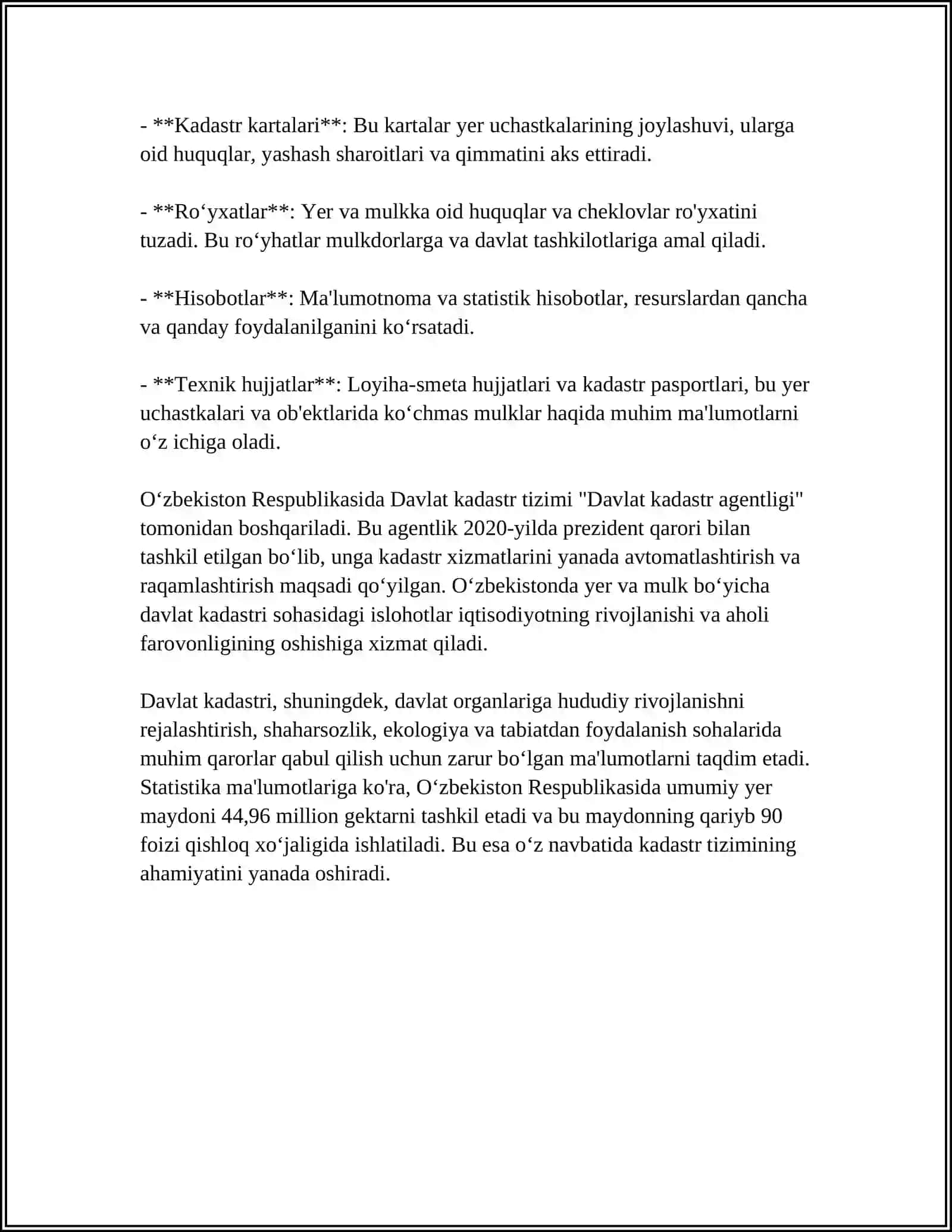 O’SIMLIKLAR DUNYOSI OBEKTLARI DAVLAT KADASTRI 4
