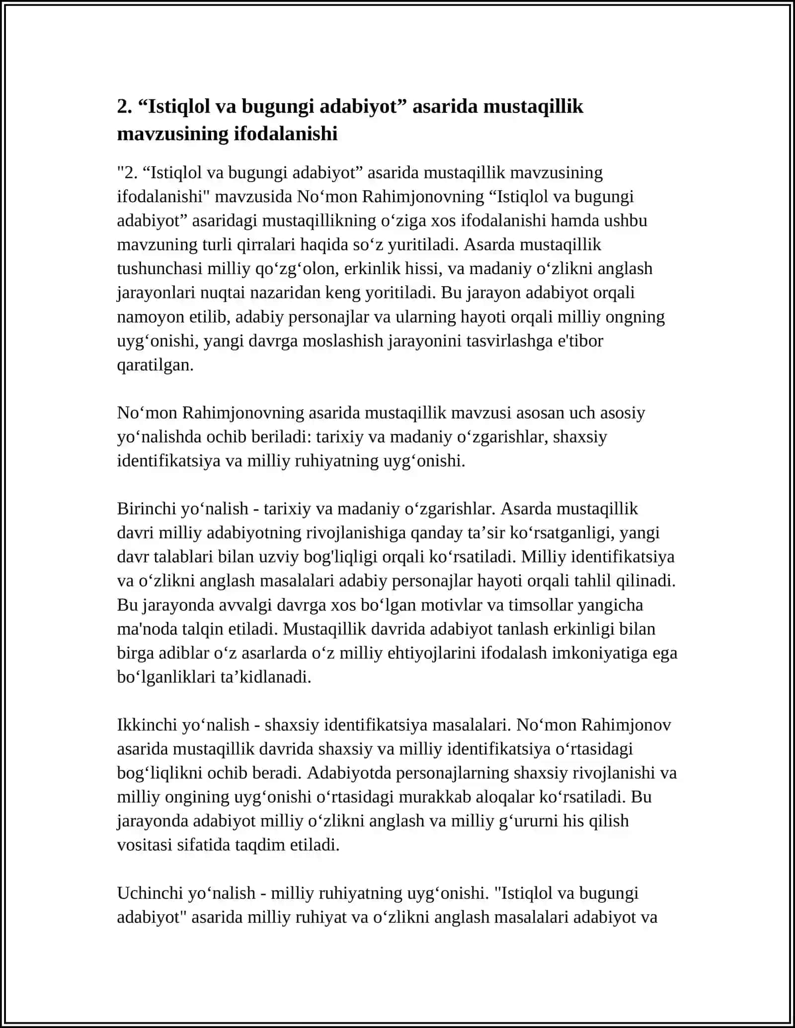 NO‘MON RAHIMJONOVNING “ISTIQLOL VA BUGUNGI ADABIYOT” ASARI 4