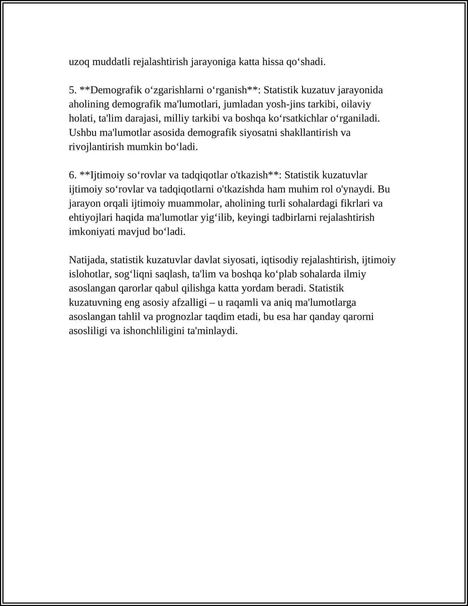 MUSTAQIL ISH Mavzu: STATISTIK KUZATISH VA UNING BOSQICHLARI 4