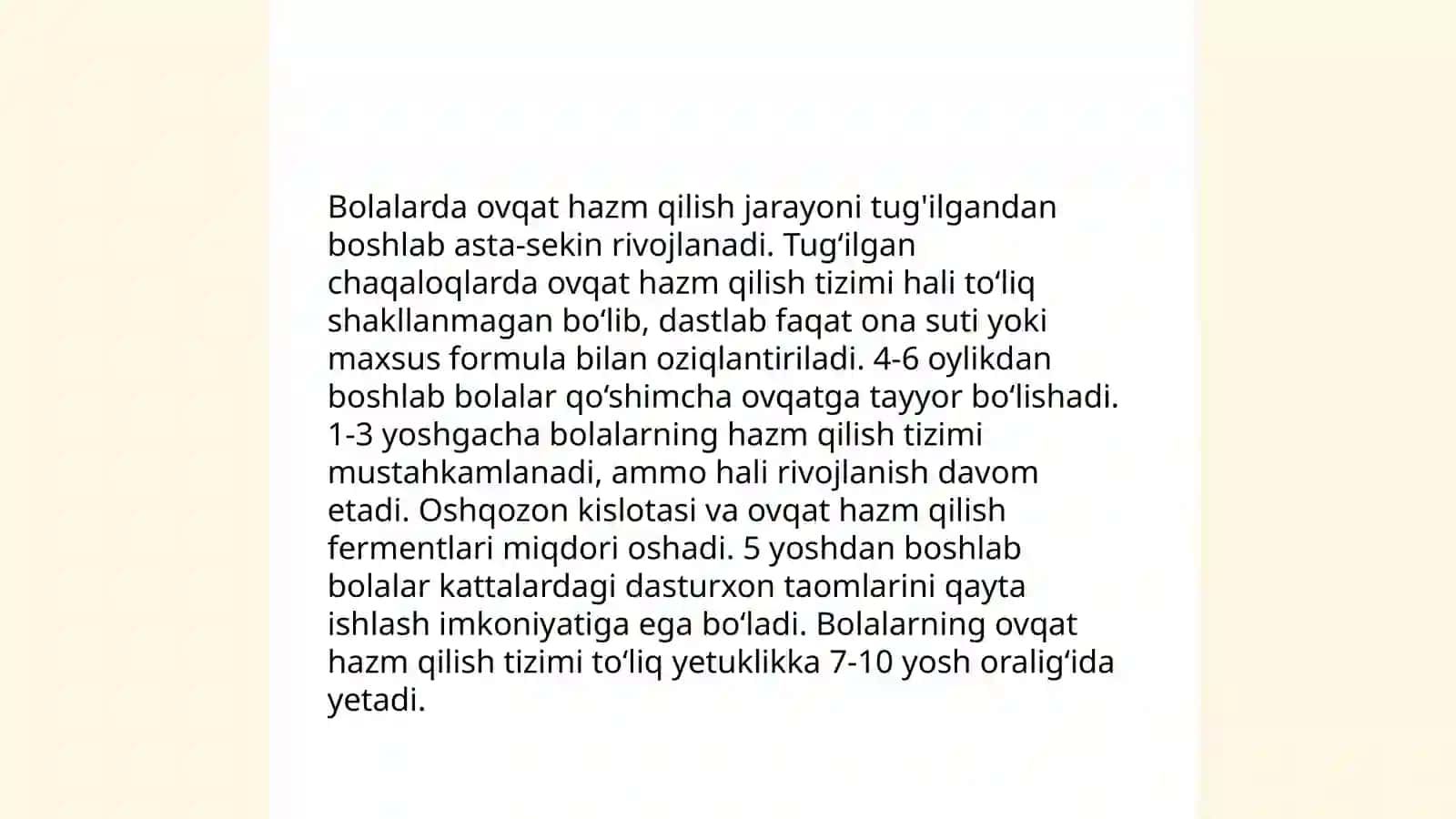Ovqat hazm qilish tizimining yosh xususiyatlari va ovqatlanish gigiyenasi 4