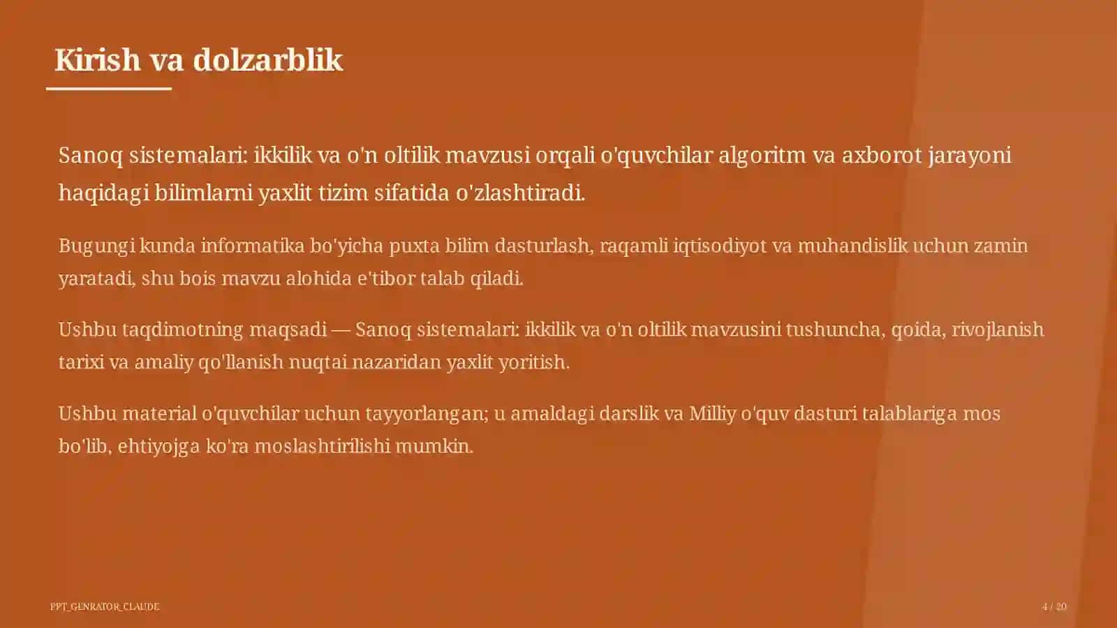 Sanoq sistemalari: ikkilik va o'n oltilik (7-sinf) 4