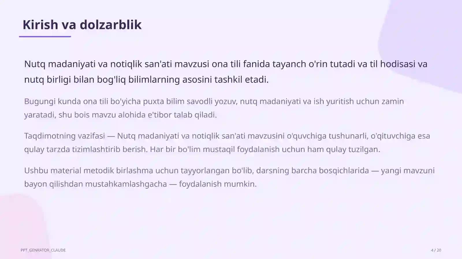 Nutq madaniyati va notiqlik san'ati (10-sinf) 4
