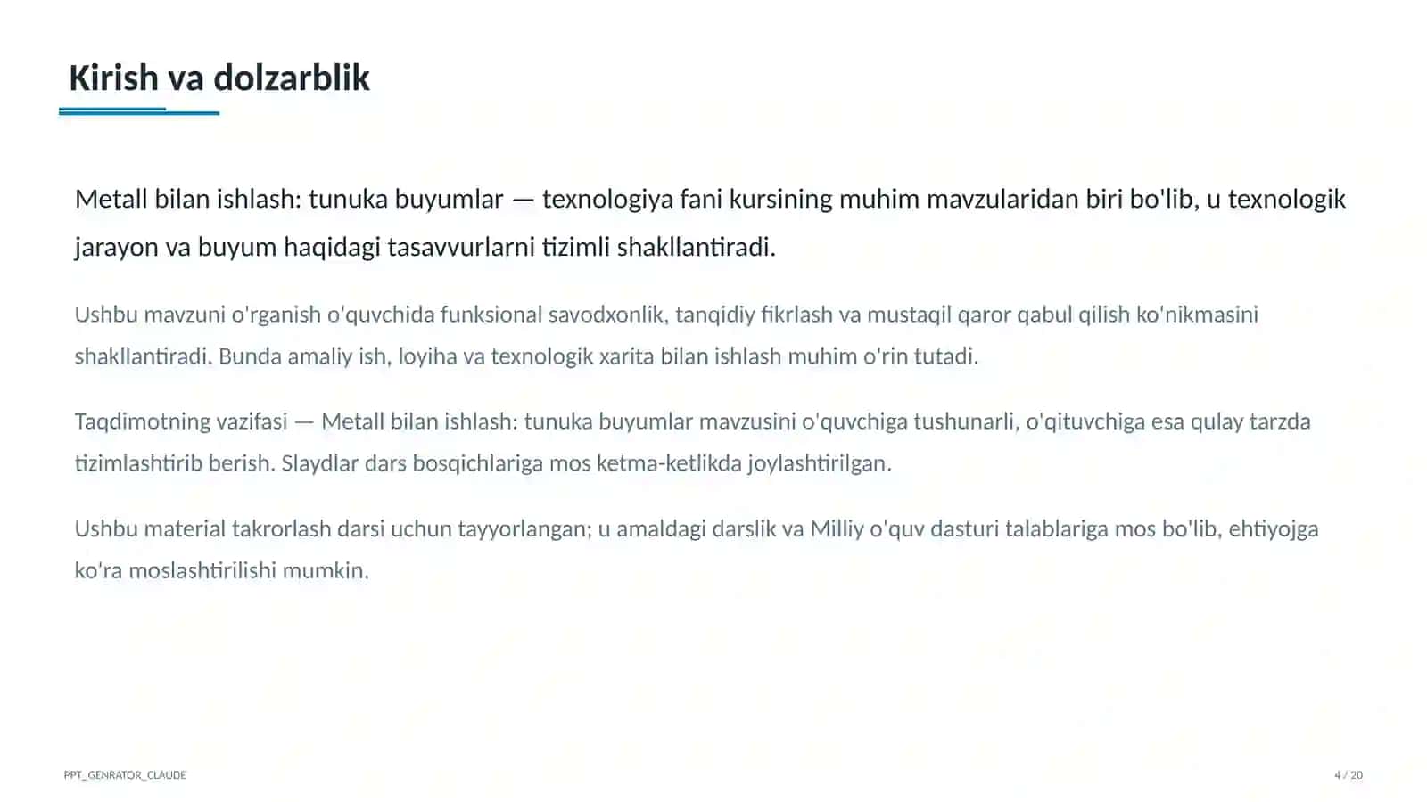 Metall bilan ishlash: tunuka buyumlar (6-sinf) 4