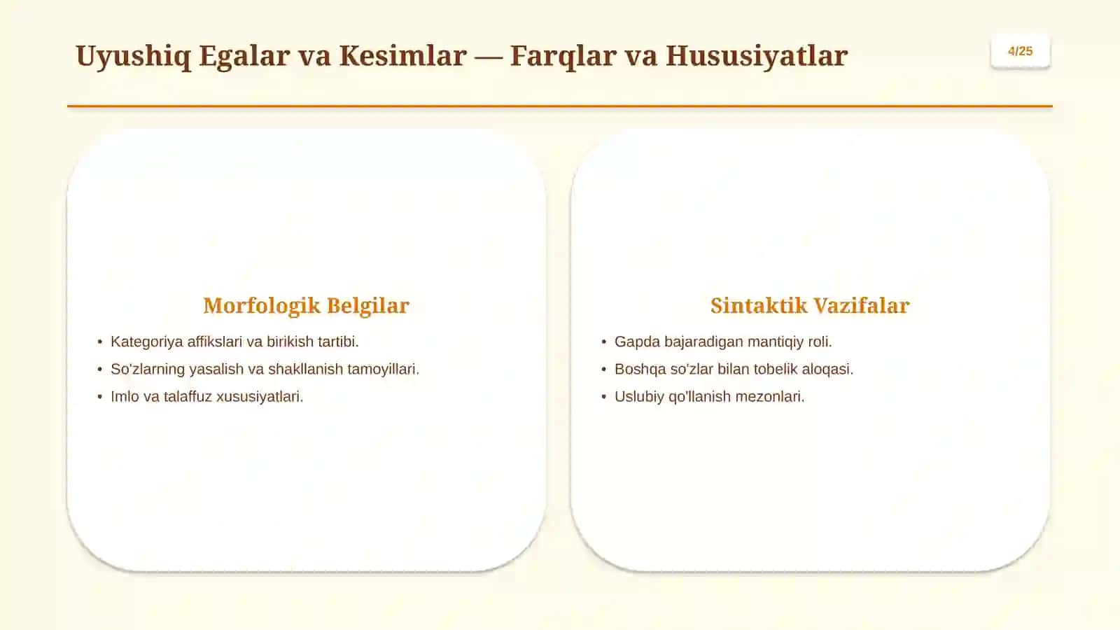 Uyushiq Bo'laklar va Umumlashtiruvchi So'zlar Sintaksisi 4