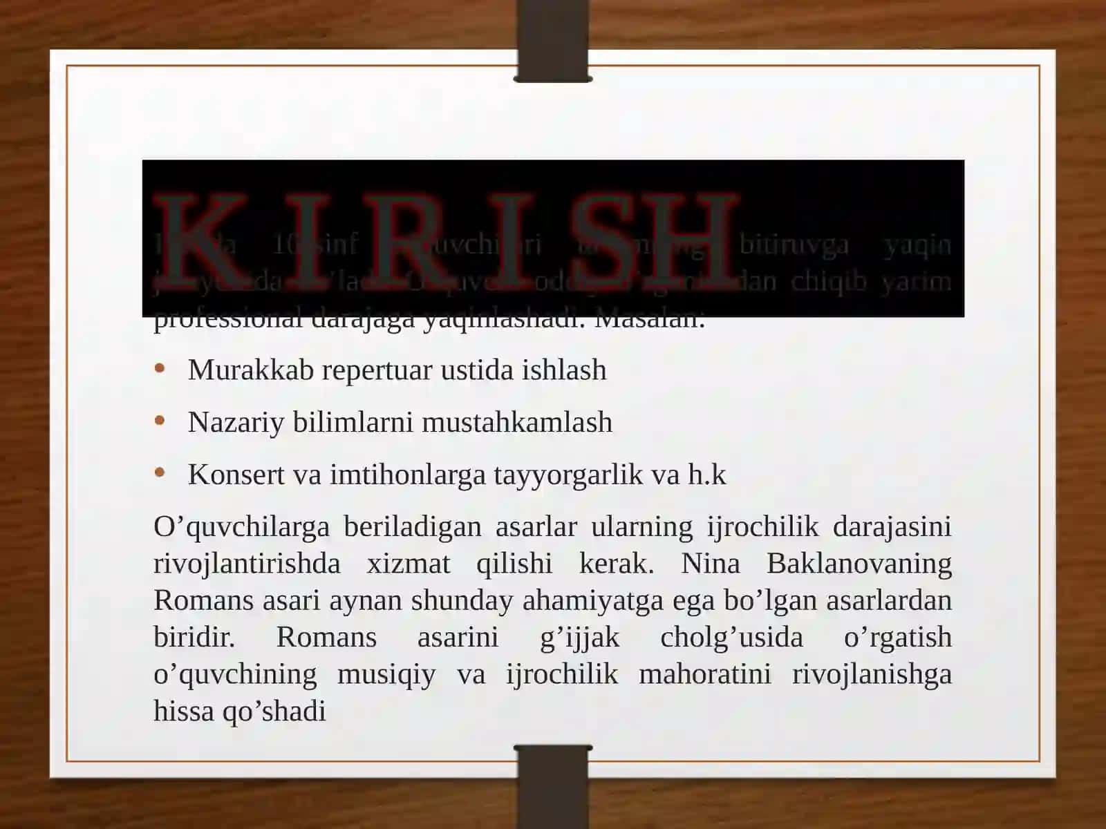 N.Baklanovaning "Romans" asarini g‘ijjak cholg‘usida o‘rgatish metodikasi 4