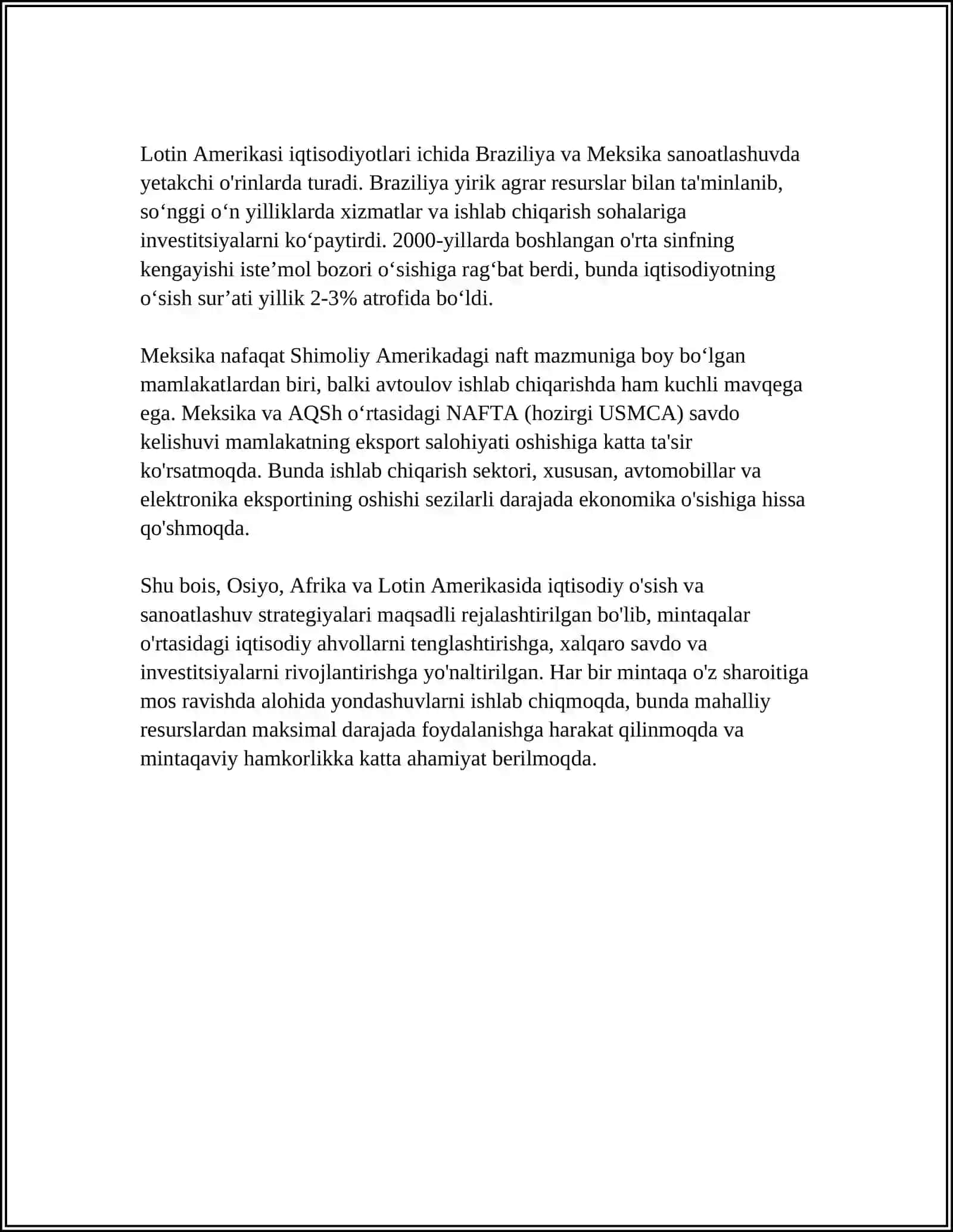 OSIYO AFRIKA VA LOTIN AMERIKA MAMLAKATLARI RIVOJLANISHINING ASOSIY YONALISHLARI 4