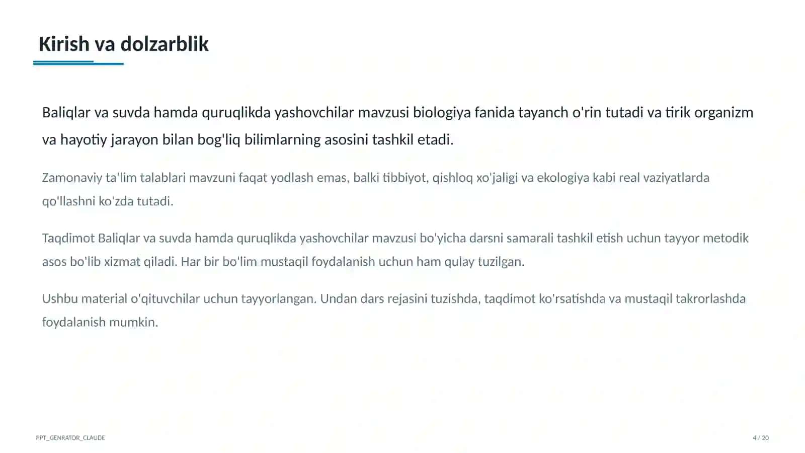 Baliqlar va suvda hamda quruqlikda yashovchilar (7-sinf) 4