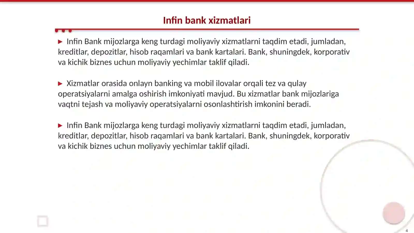 Infin bank faoliyati va vazifalari 4