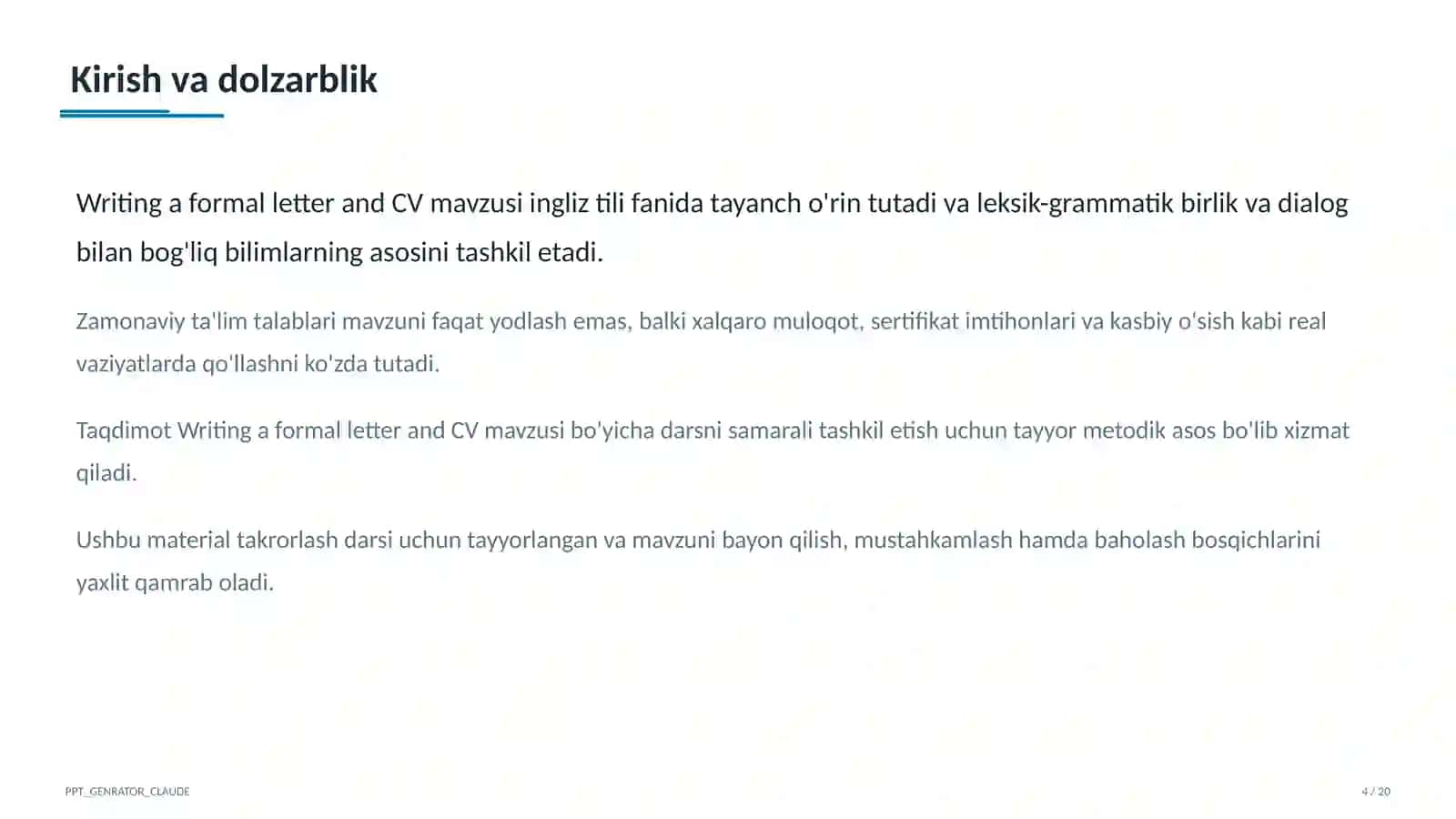 Writing a formal letter and CV (10-sinf) 4