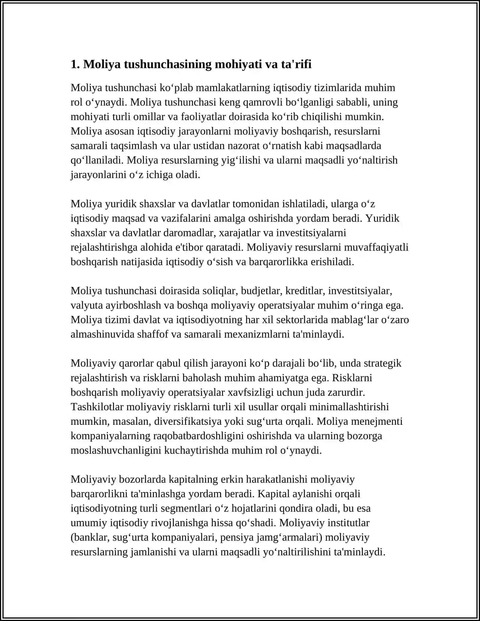 Moliya Tushunchasi Va Uning Biznesdagi Ahmiyati 4