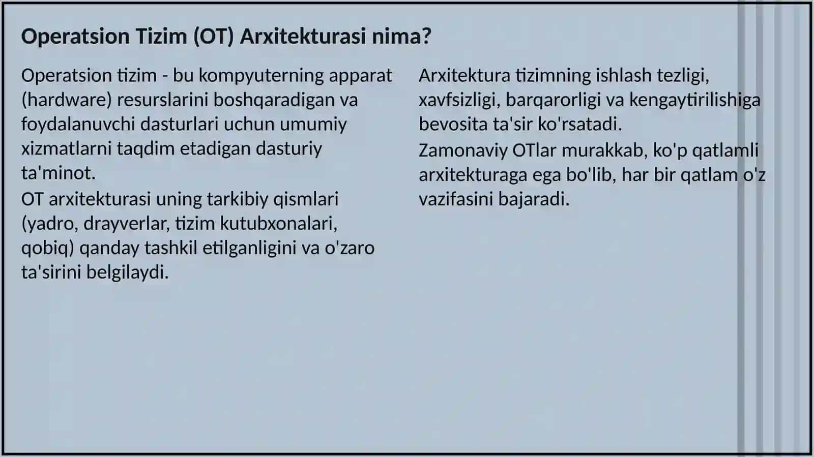 OPERATSION TIZIM ARXITEKTURASI: YADROLAR (MONOLITIK, MIKRO-YADRO) VA ULARNING FARQLARI 4