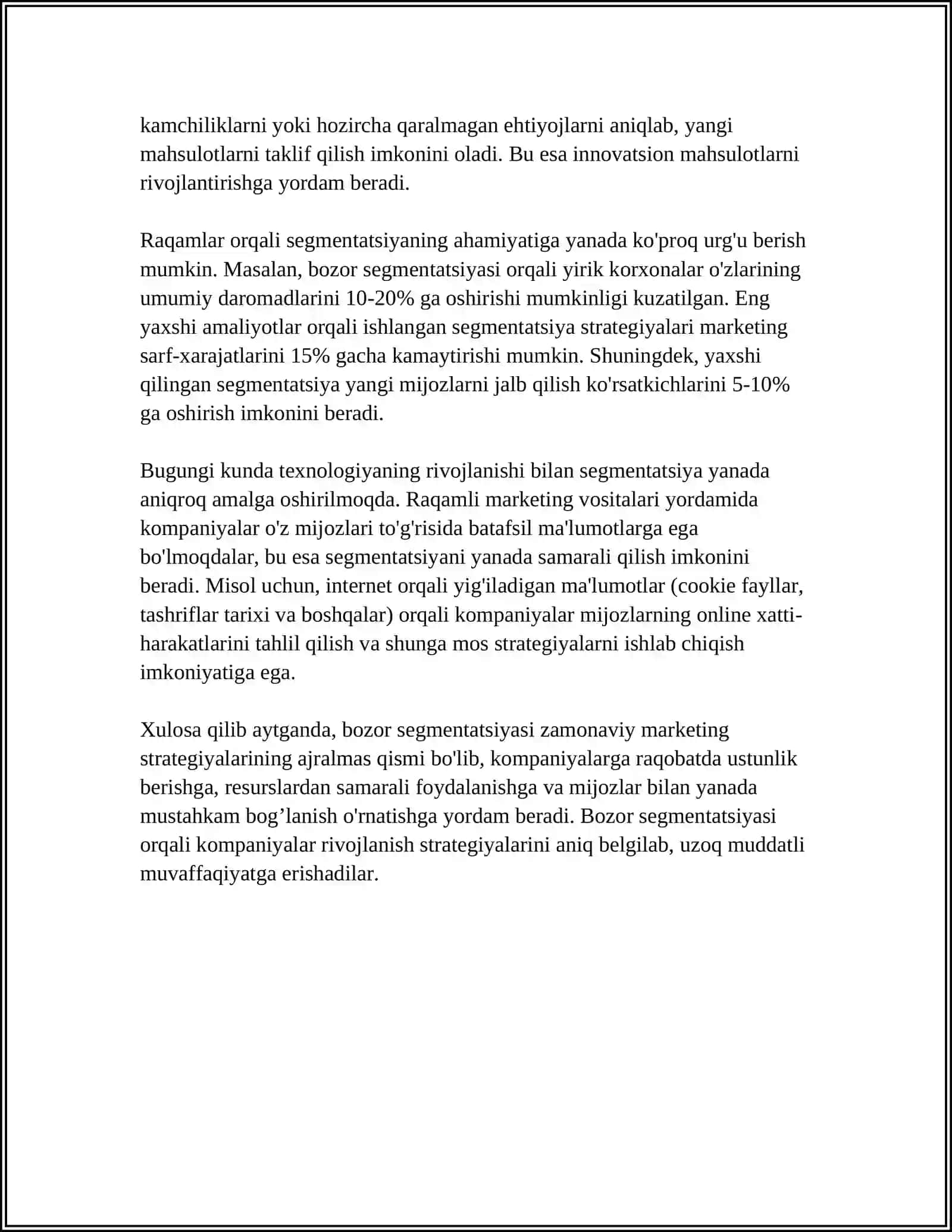 BOZOR SEGMENTATSIYASI VA MIJOZLARNI TAHLIL QILISH 4