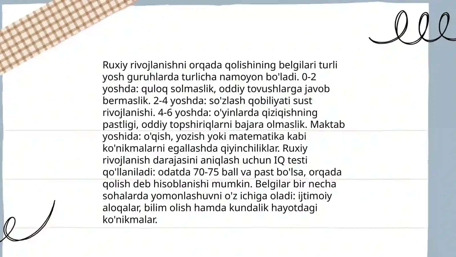 Bolaning rivojlanish darajasini baholash usullari 4
