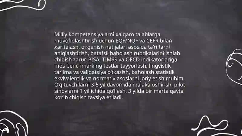 Oʻzbekiston taʼlim tizimini xalqaro baholash talablariga moslashtirish yoʻllari 4