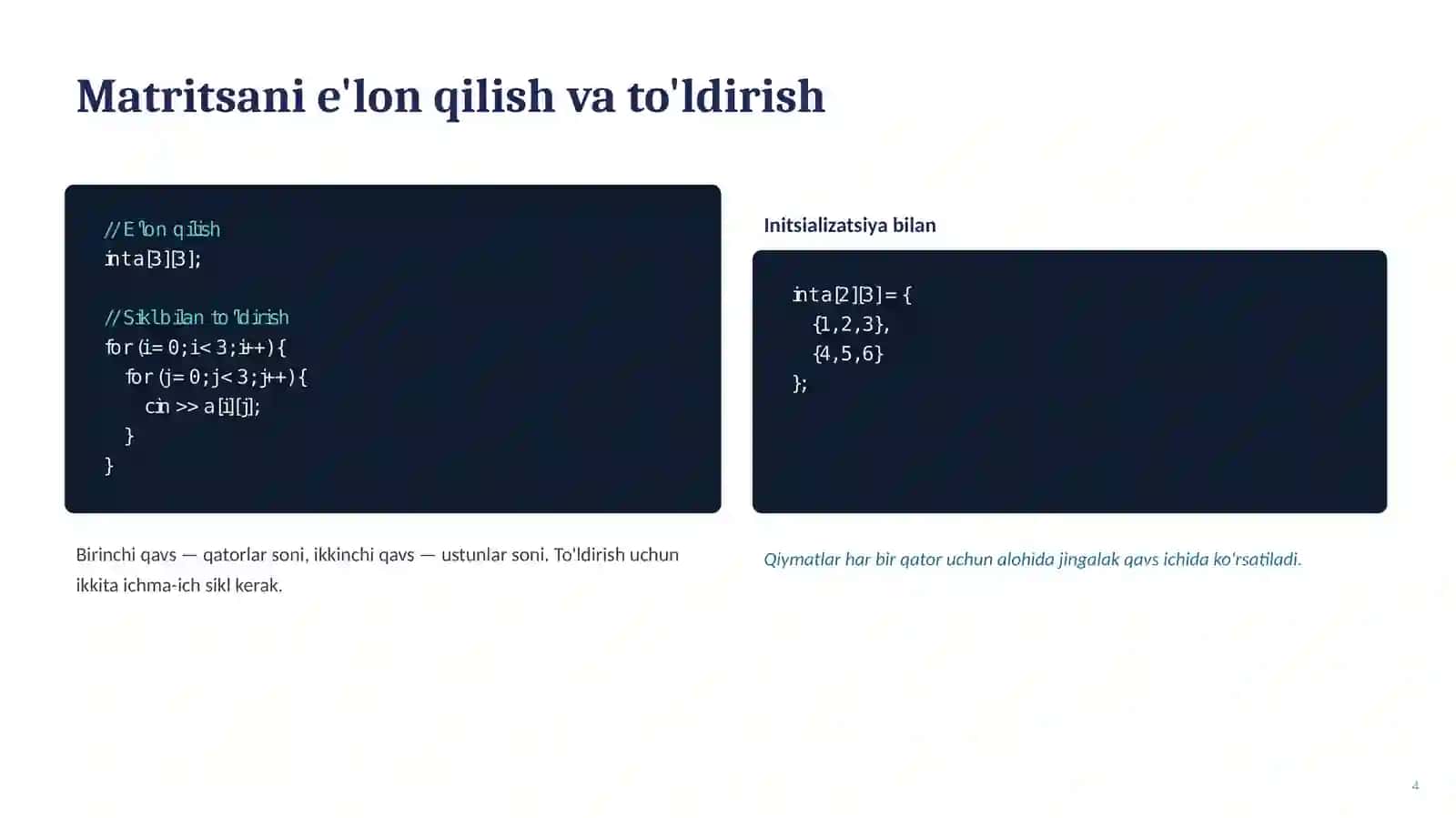 Matritsalarni tashkil etish 4