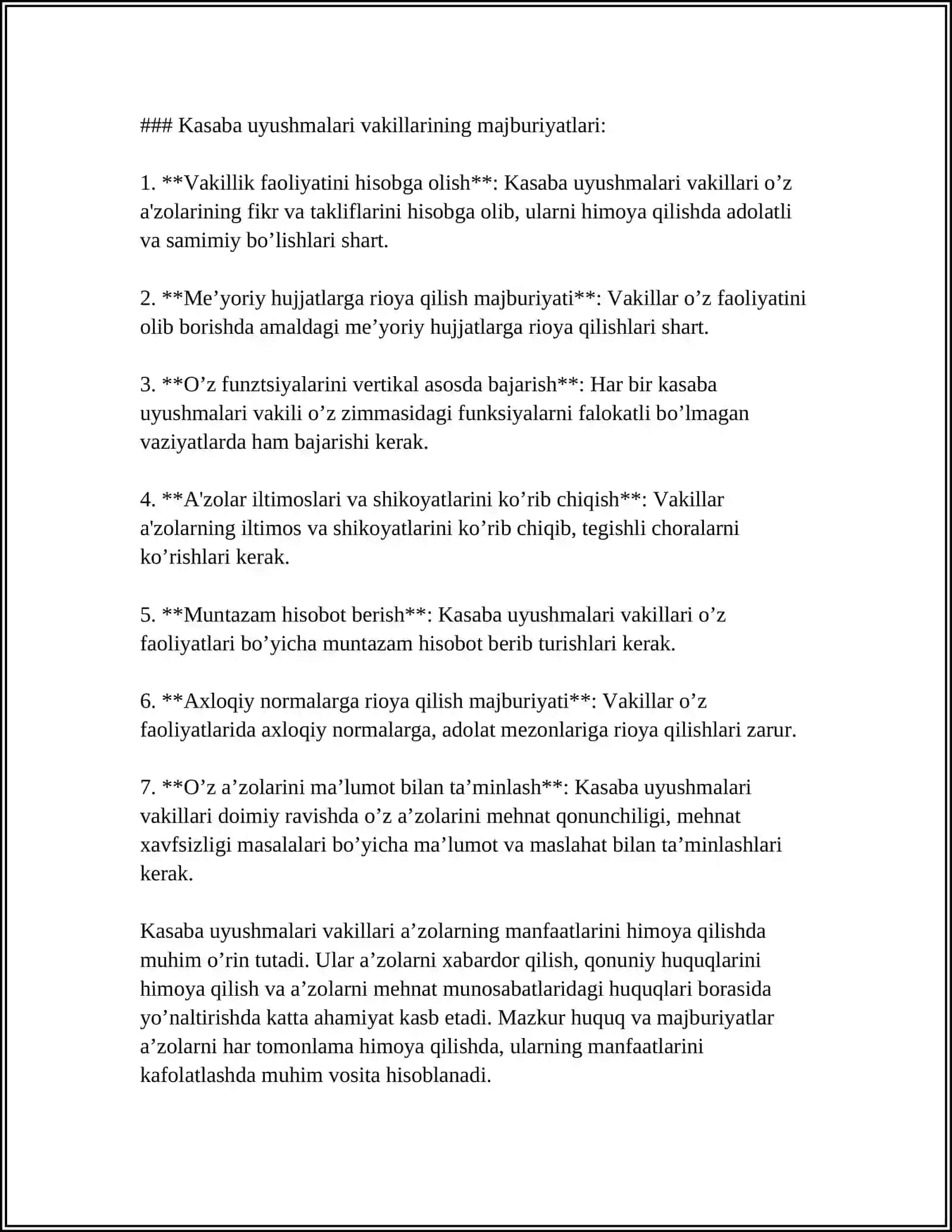 KASABA UYUSHMA VAKILLARINING HUQUQLARI VA MAJBURIYATLARI 4