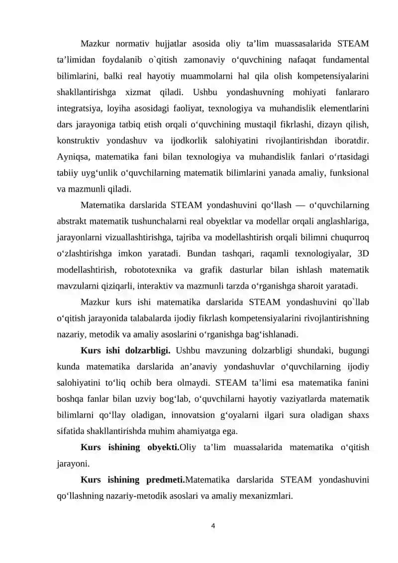 MATEMATIKA DARSLARIDA STEAM YONDASHUVINI JORIY ETISHNING NAZARIY VA METODIK ASOSLARI 4