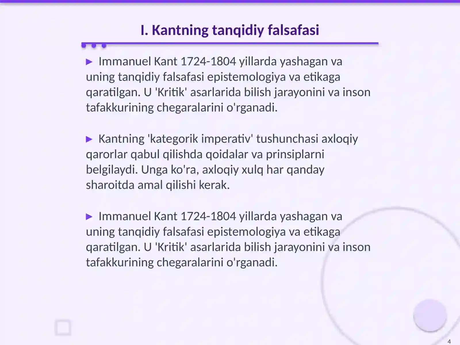 Yevropa mutafakkirlari Platon, I.Kant, R.Dekart, D. Yumning falsafaga oid qarashlari qiyyosiy tahlili 4