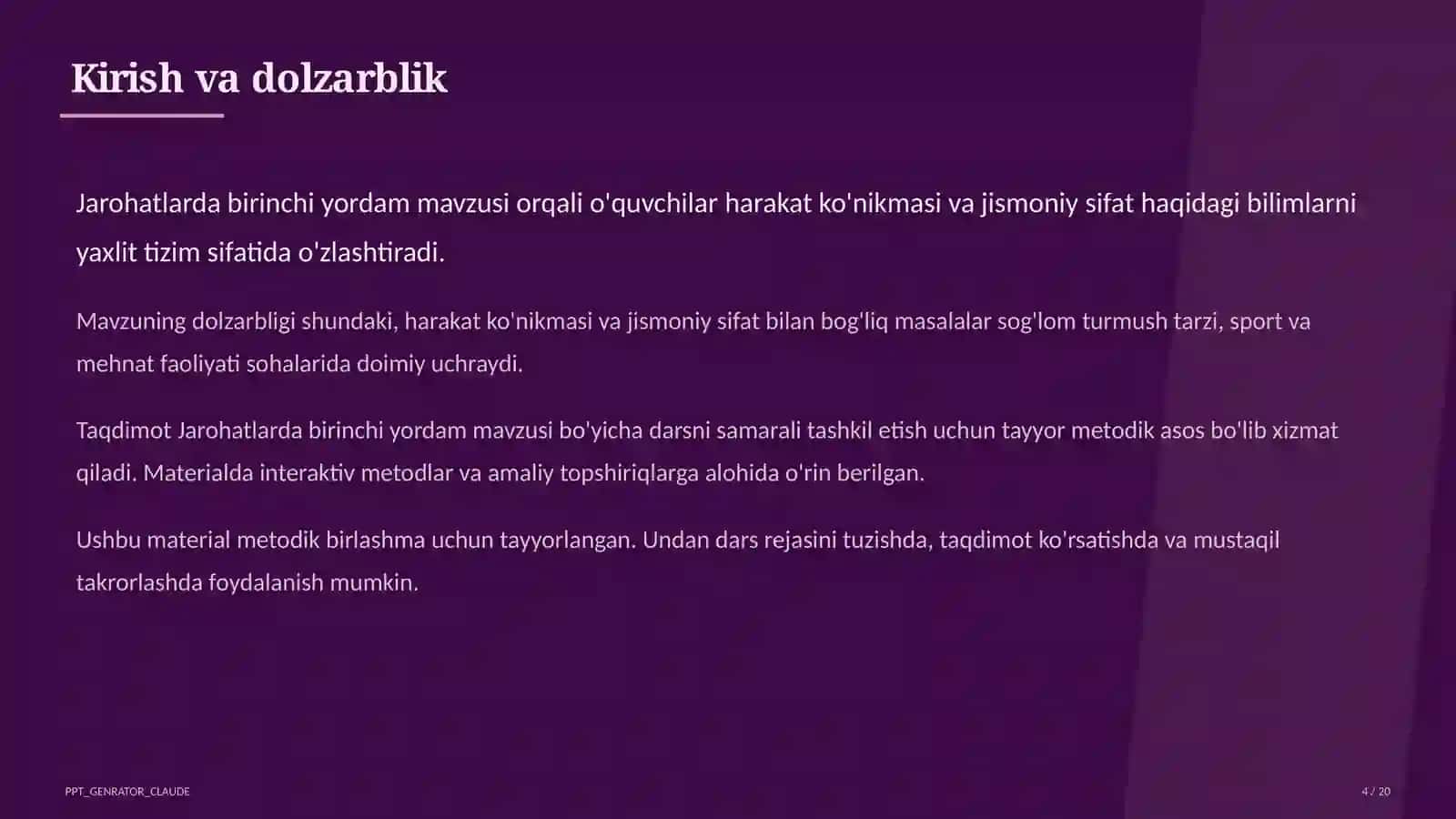 Jarohatlarda birinchi yordam (9-sinf) 4
