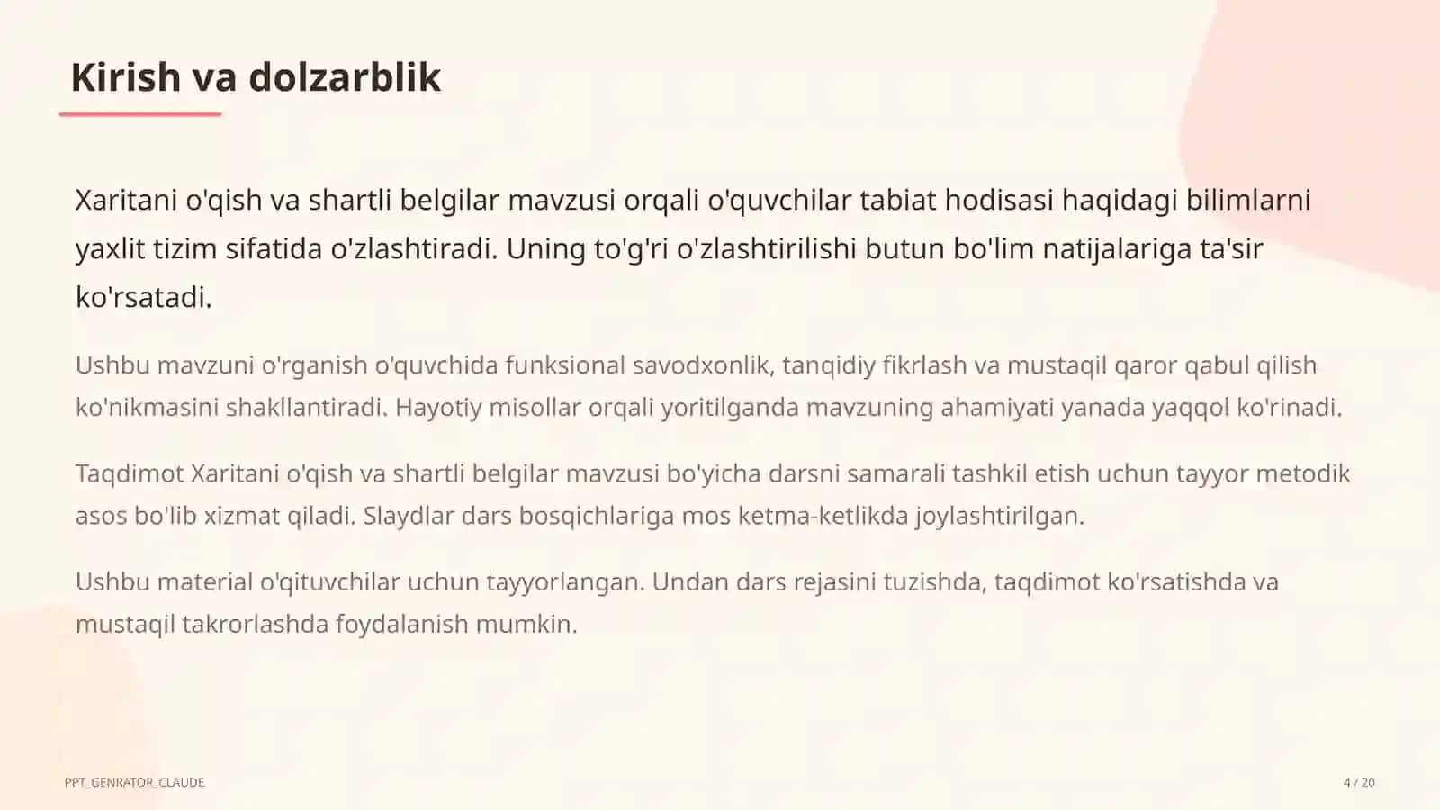 Xaritani o'qish va shartli belgilar (4-sinf) 4