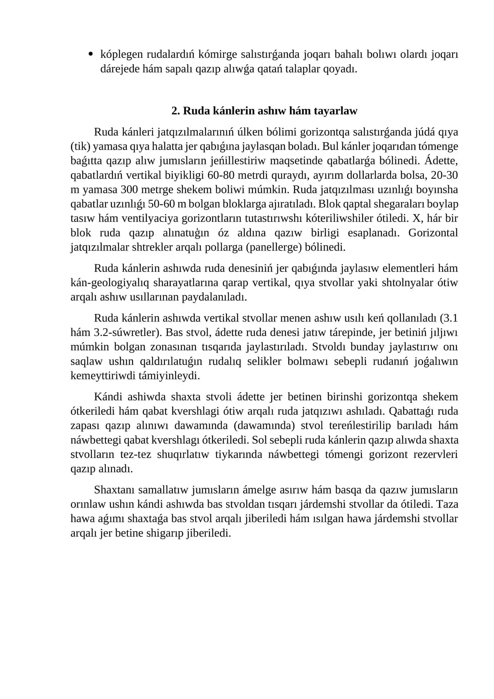 Kánlerdi jer asti usilinda qazıw sistemalari hám olardıń klassifikatsiyalari 4