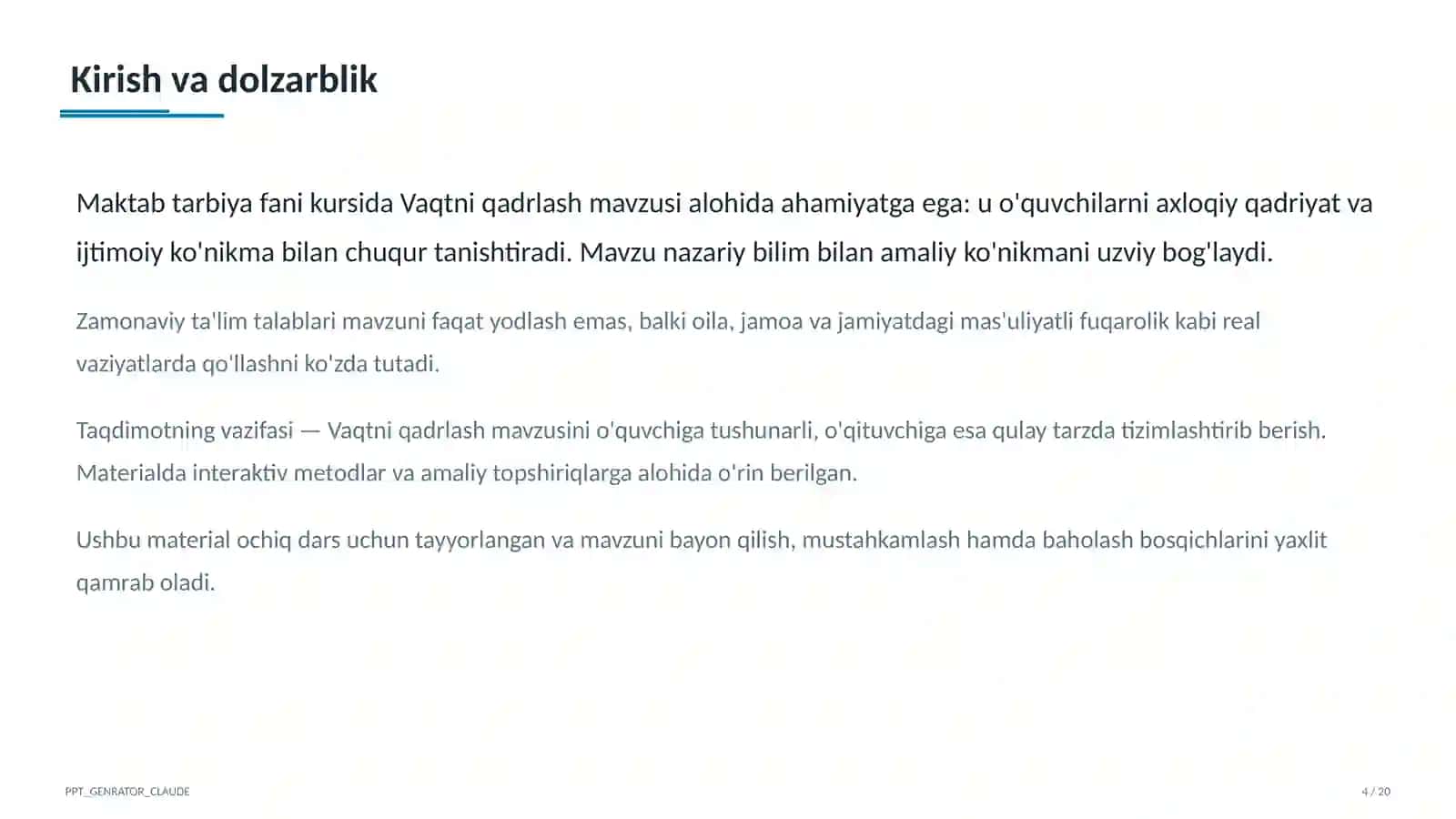 Vaqtni qadrlash (4-sinf) 4