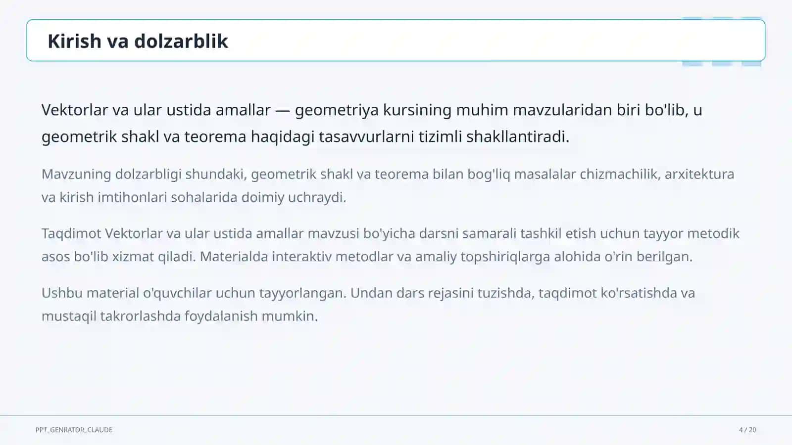 Vektorlar va ular ustida amallar (9-sinf) 4