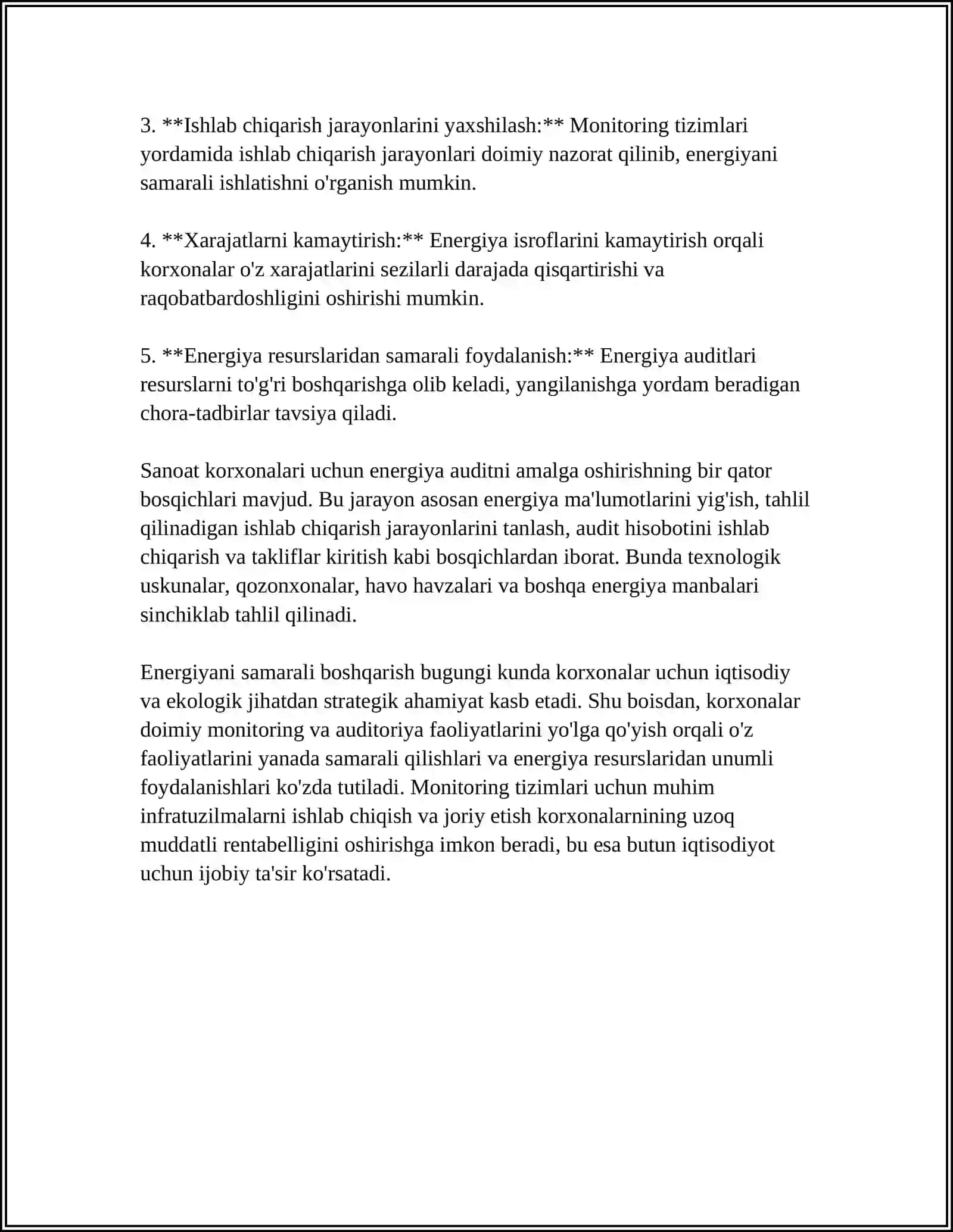 SANOAT KORXONALARIDA ENERGIYA ISROFLARINI KAMAYTIRISH BOYICHA TADBIR 4