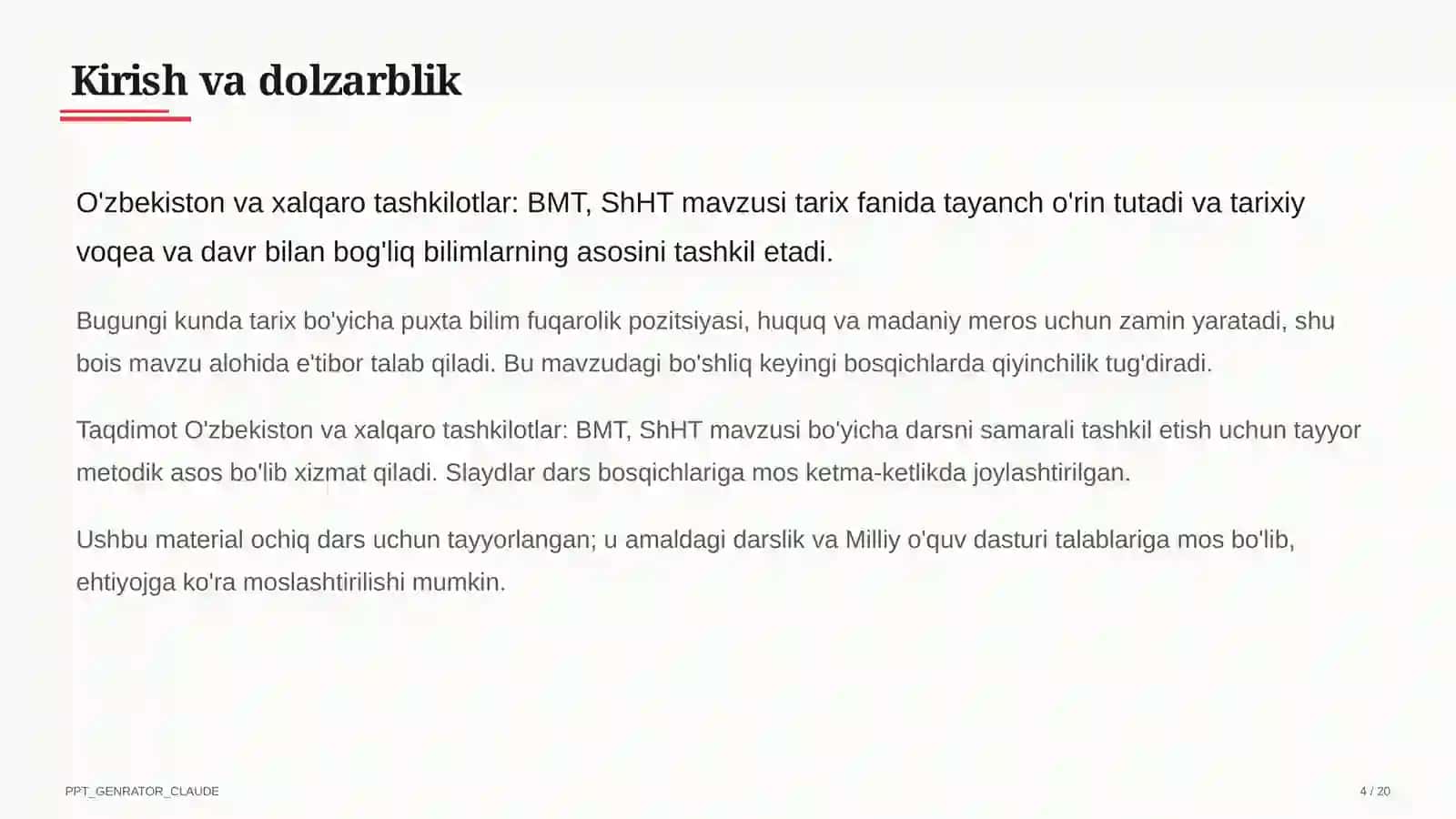 O'zbekiston va xalqaro tashkilotlar: BMT, ShHT (11-sinf) 4