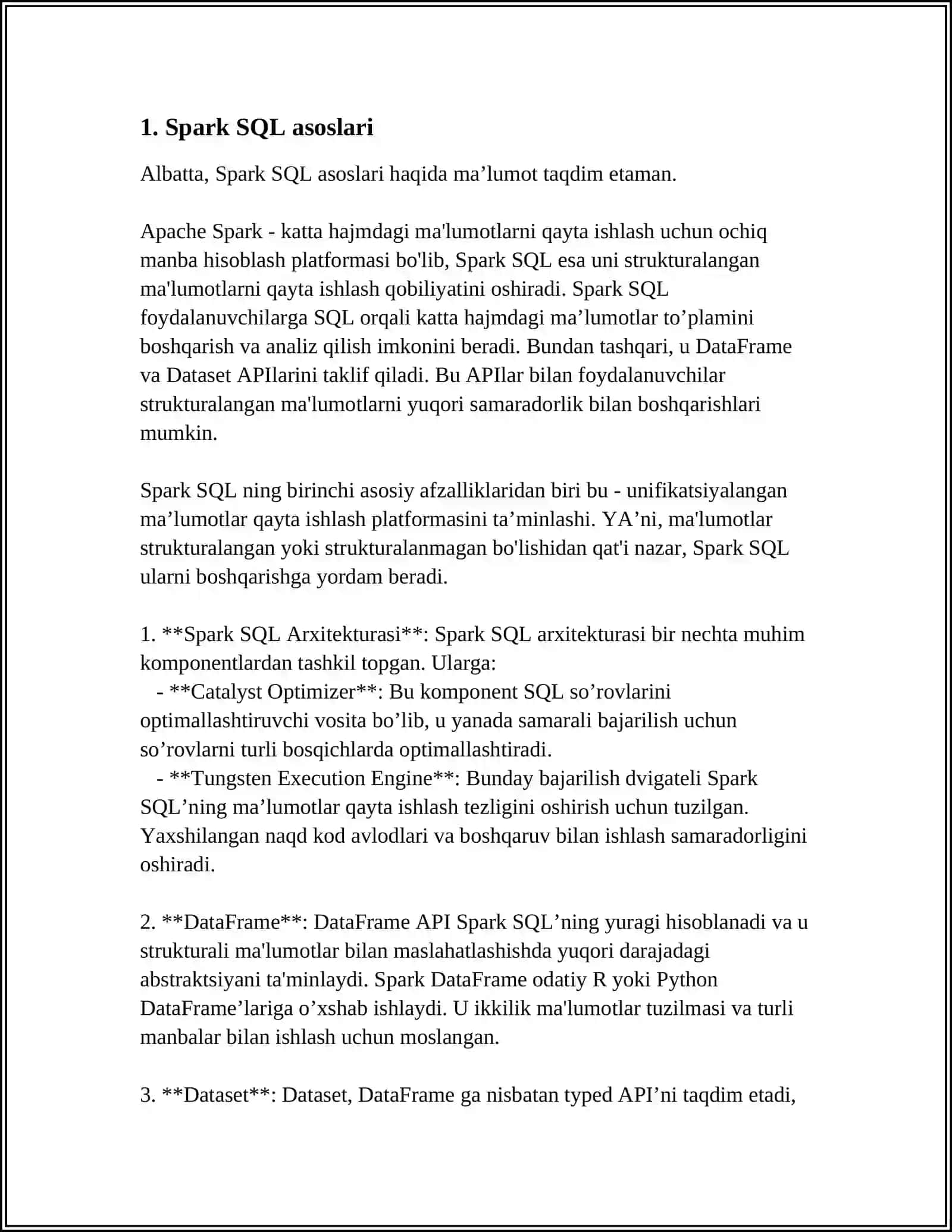 Spark SQL MAʼLUMOTLARNI RAMKALARINI QAYTA ISHLASH 4