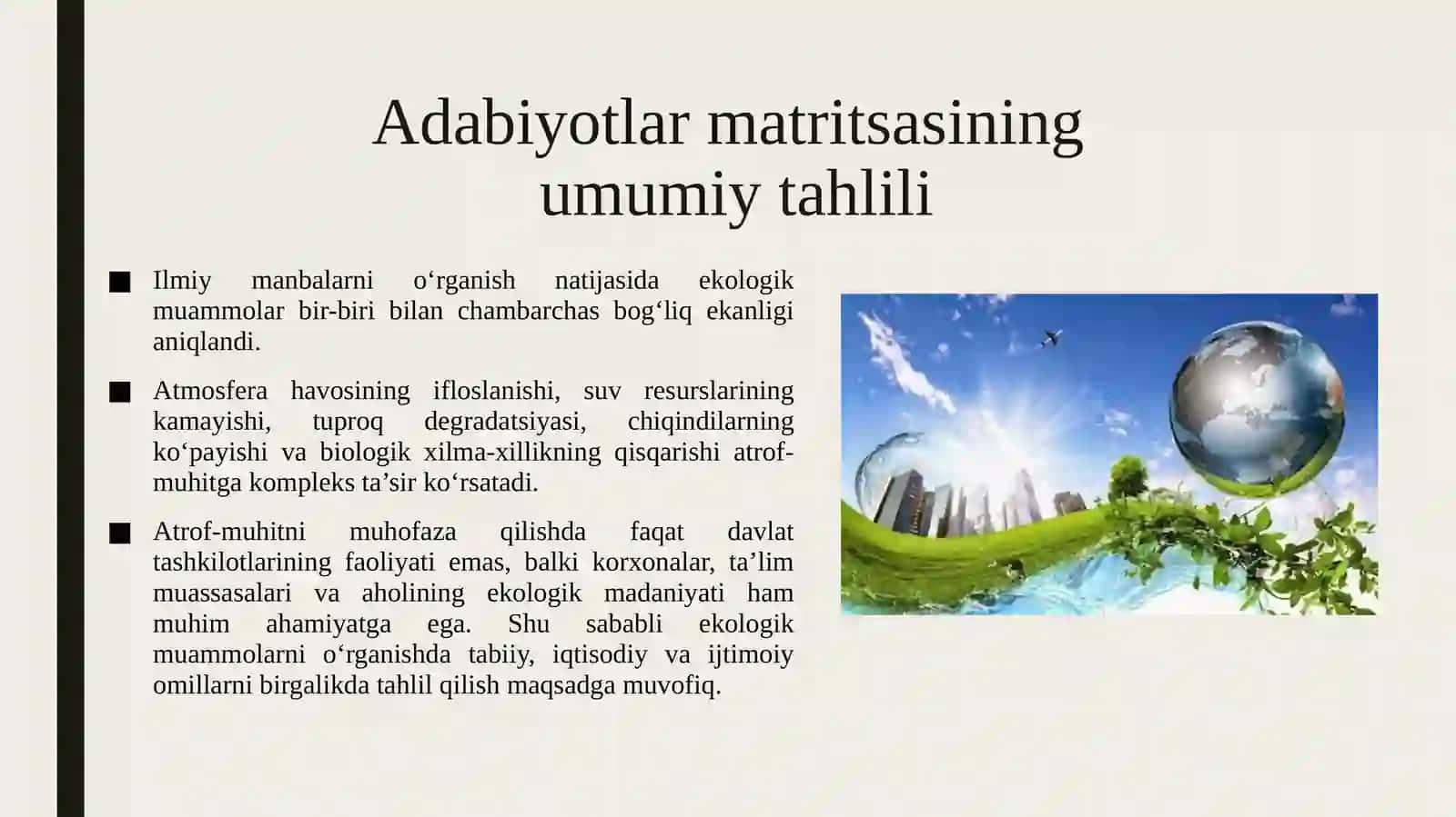 EKOLOGIYA VA ATROF-MUHIT MUHOFAZASINING ZAMONAVIY MUAMMOLARI VA ULARNI BARTARAF ETISH YO‘LLARI 4