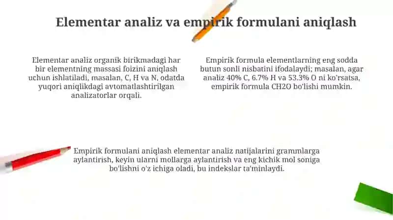 Kimyoviy usullar asosida nomalum organik birikmani tuzilishini aniqlash 4