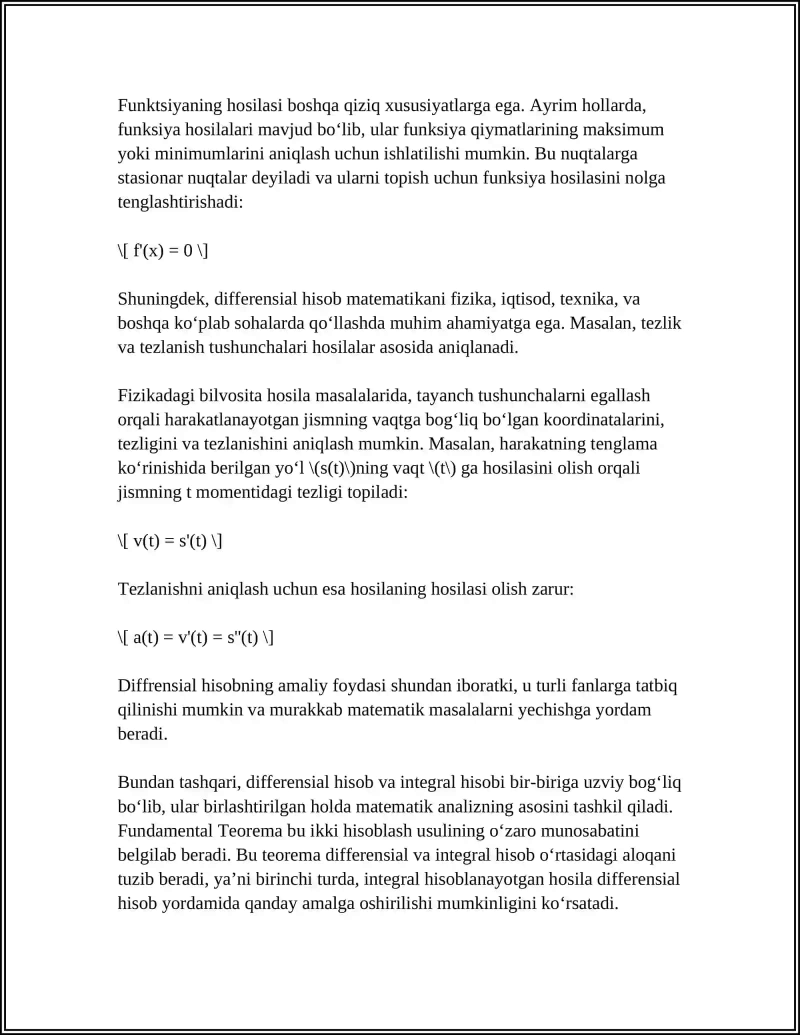 DIFFERENSIAL HISOB TATBIQLARI 4