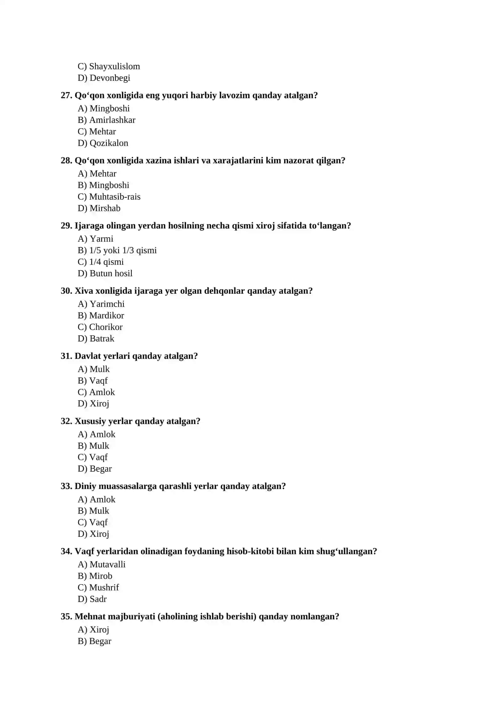 Mavzulashtirilgan testlar | 9-SINF O‘ZBEKISTON TARIXI I BO‘LIM 4