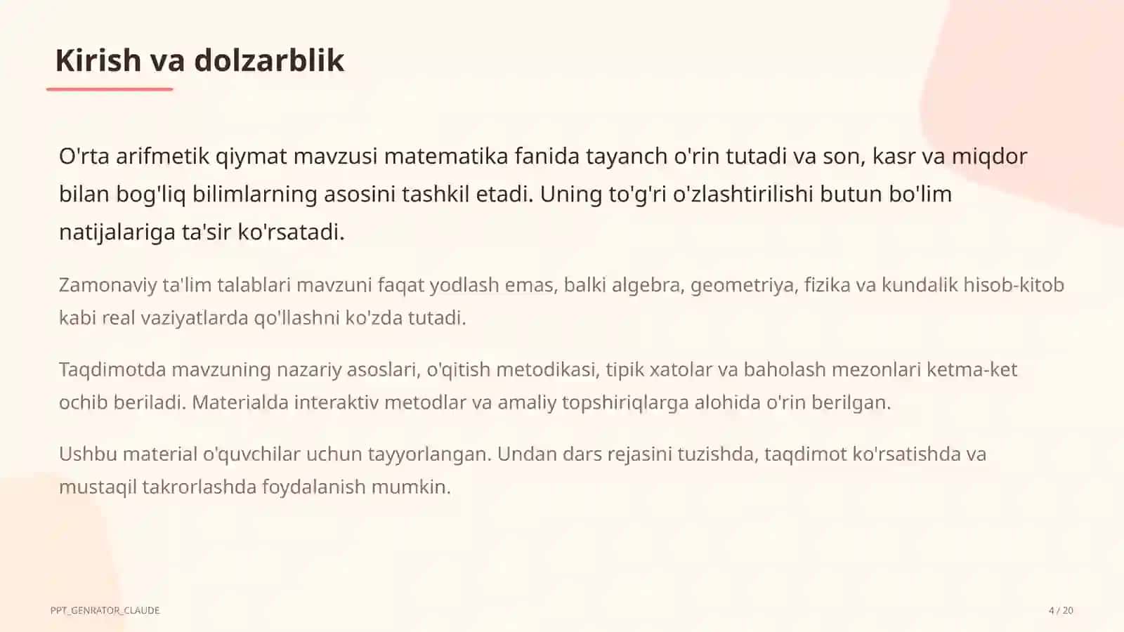 O'rta arifmetik qiymat (5-sinf) 4