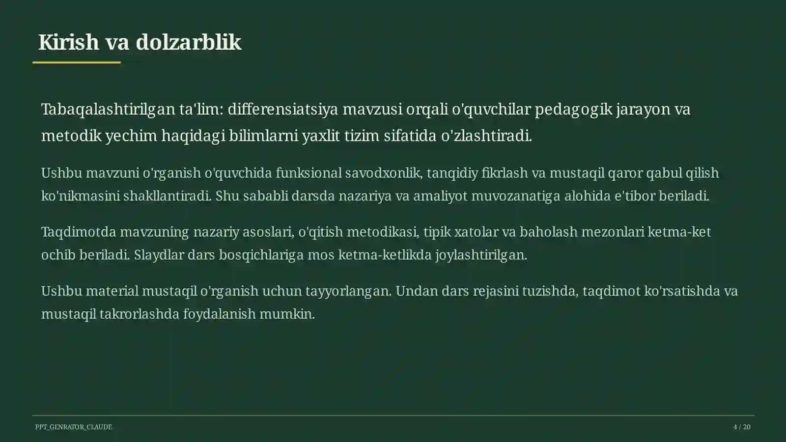 Tabaqalashtirilgan ta'lim: differensiatsiya 4