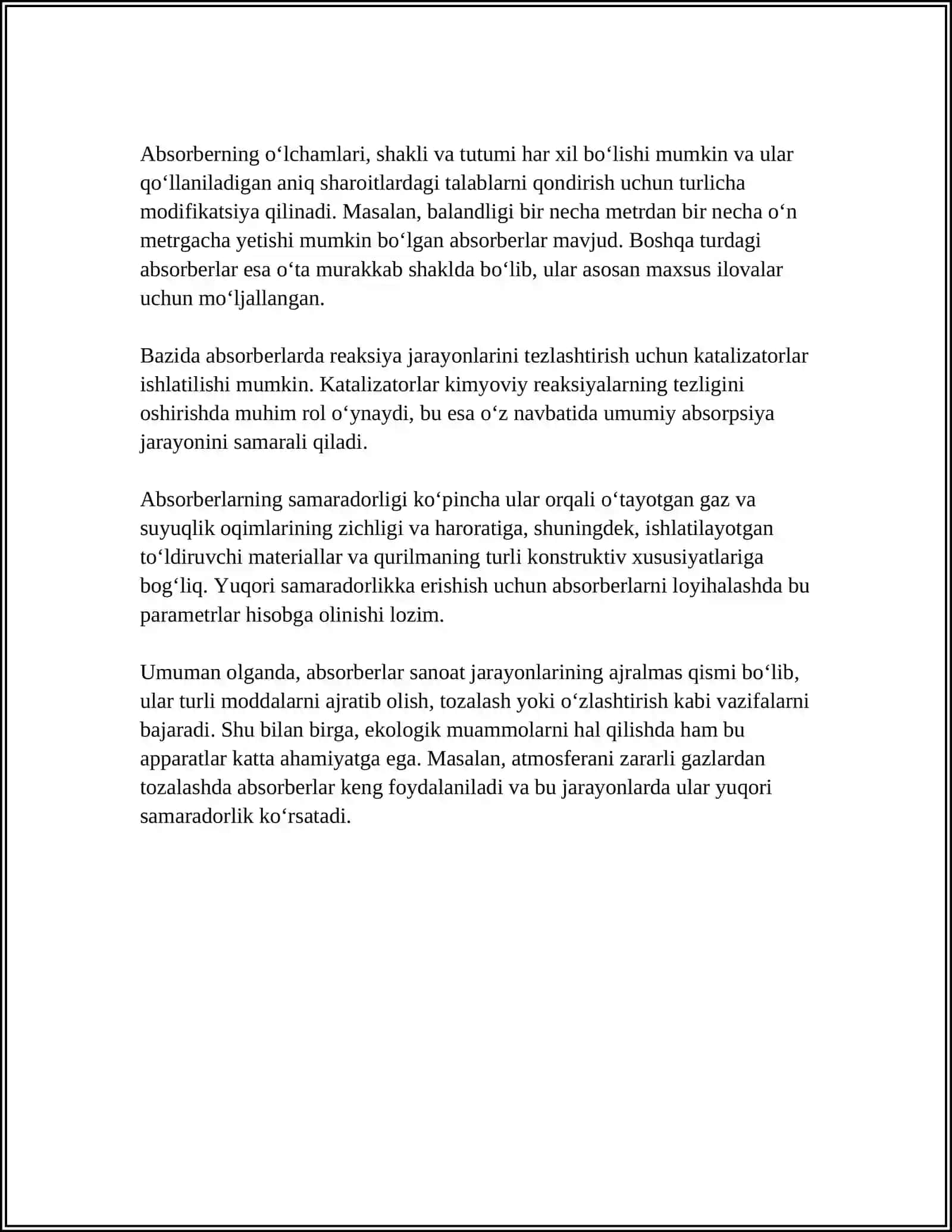 ABSORBERLAR TUZILISHI VA OQAVA SUVLARNING TOZALASH 4