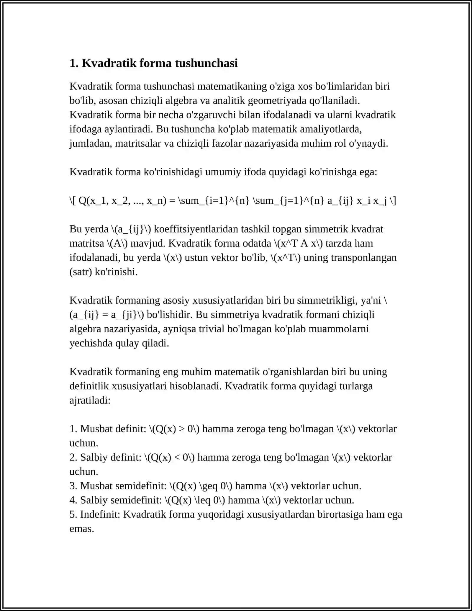IKKITA KVADRATIK FORMANI BIR VAQTDA KANONIK KORINISHGA KELTIRISH 4
