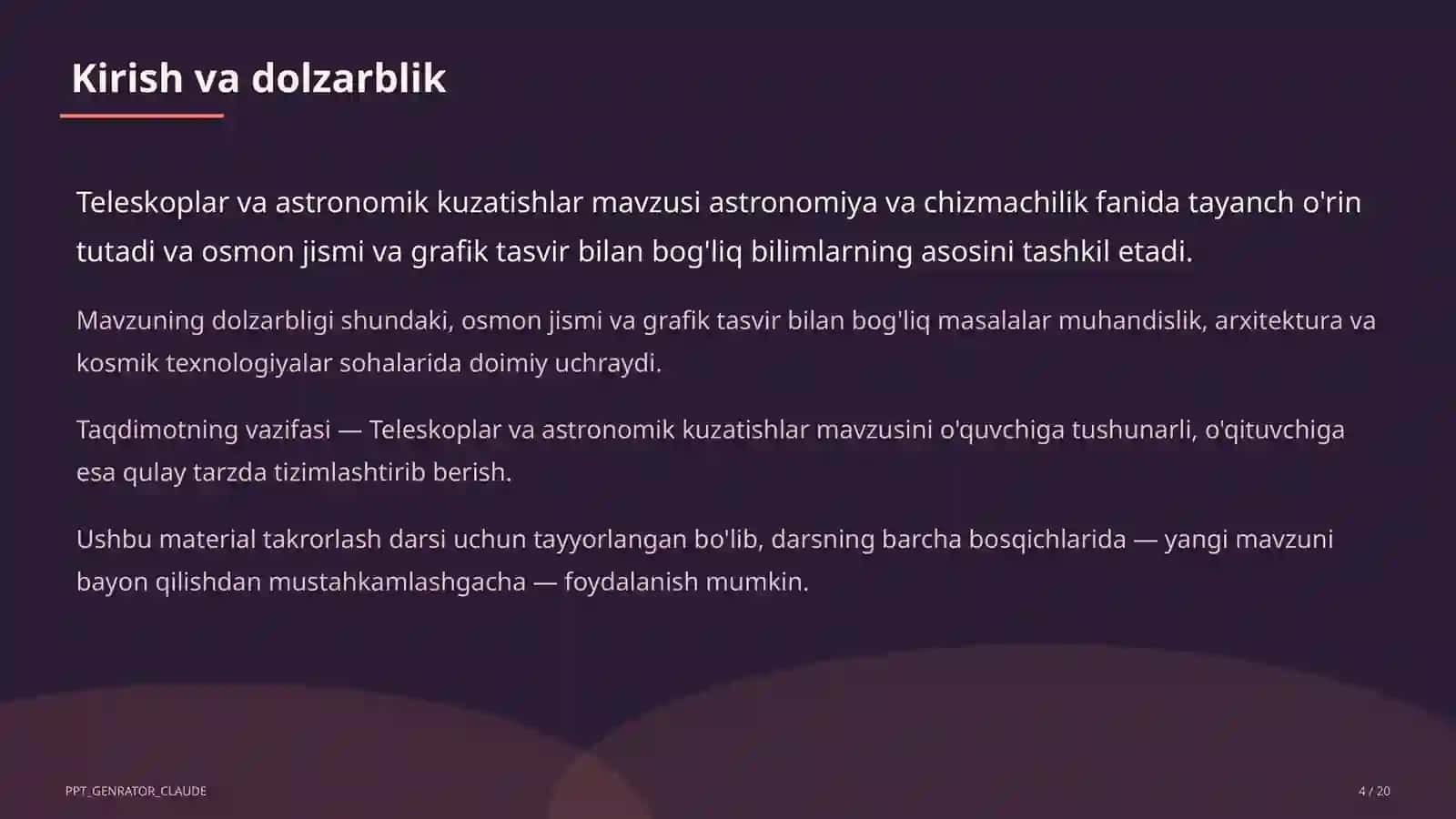 Teleskoplar va astronomik kuzatishlar (10-sinf) 4