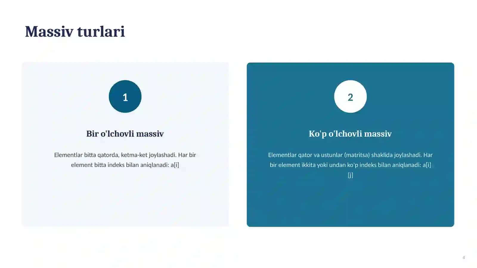 Massivlarni tashkil etish 4